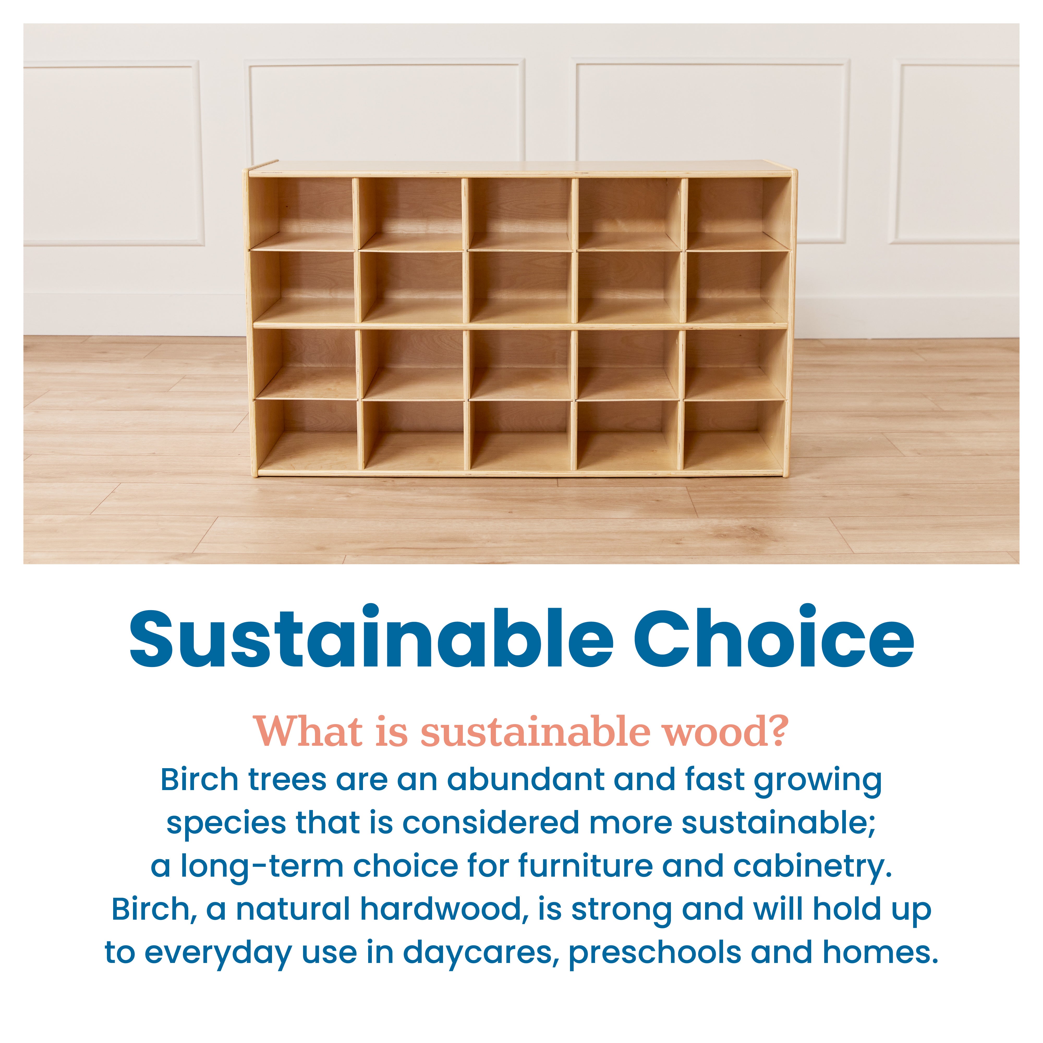 Streamline 20 Cubby Tray Storage Cabinet with 20 Scoop Front Storage Bins, 4x5, Natural