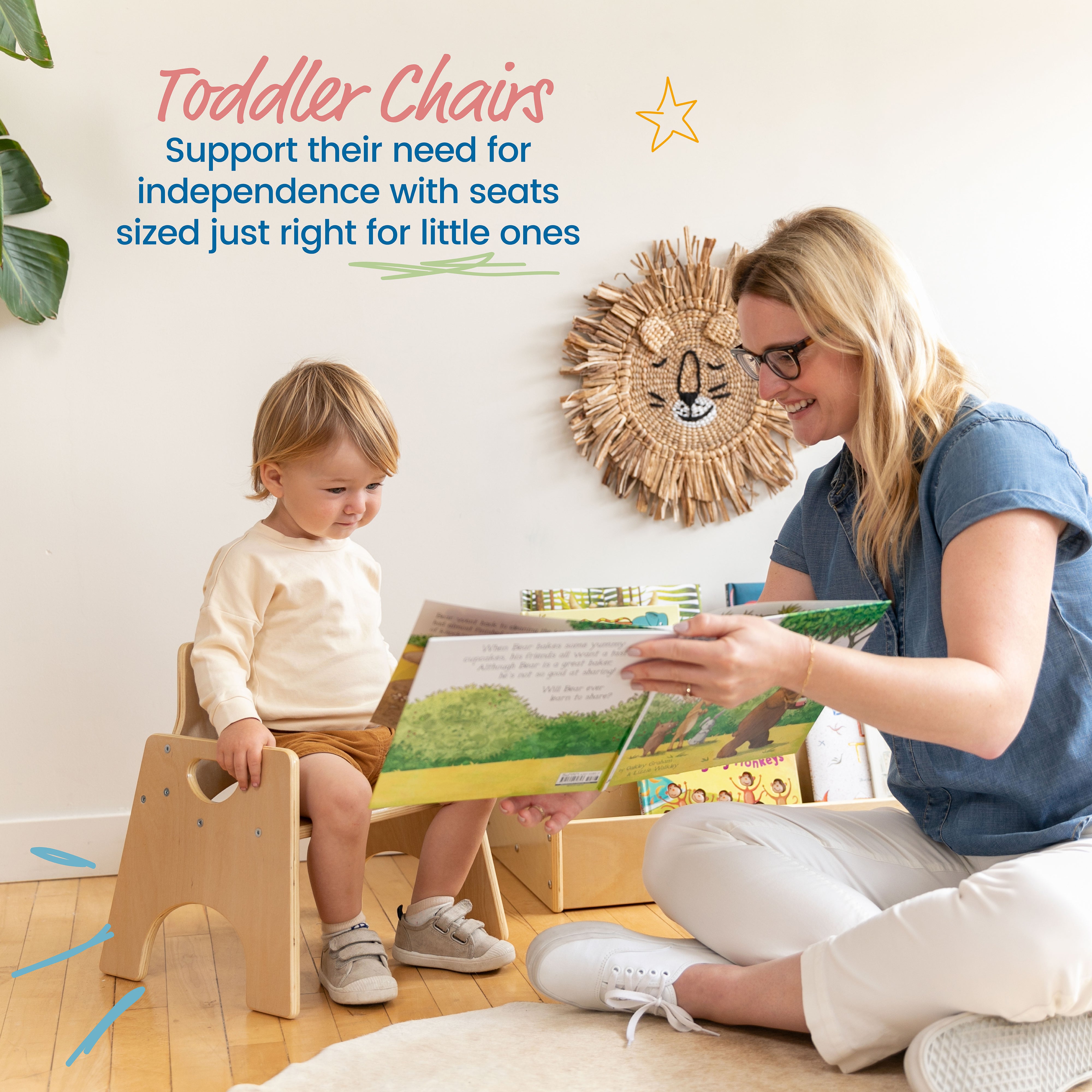 Stackable Wooden Toddler Chair, 8in, 2-Pack