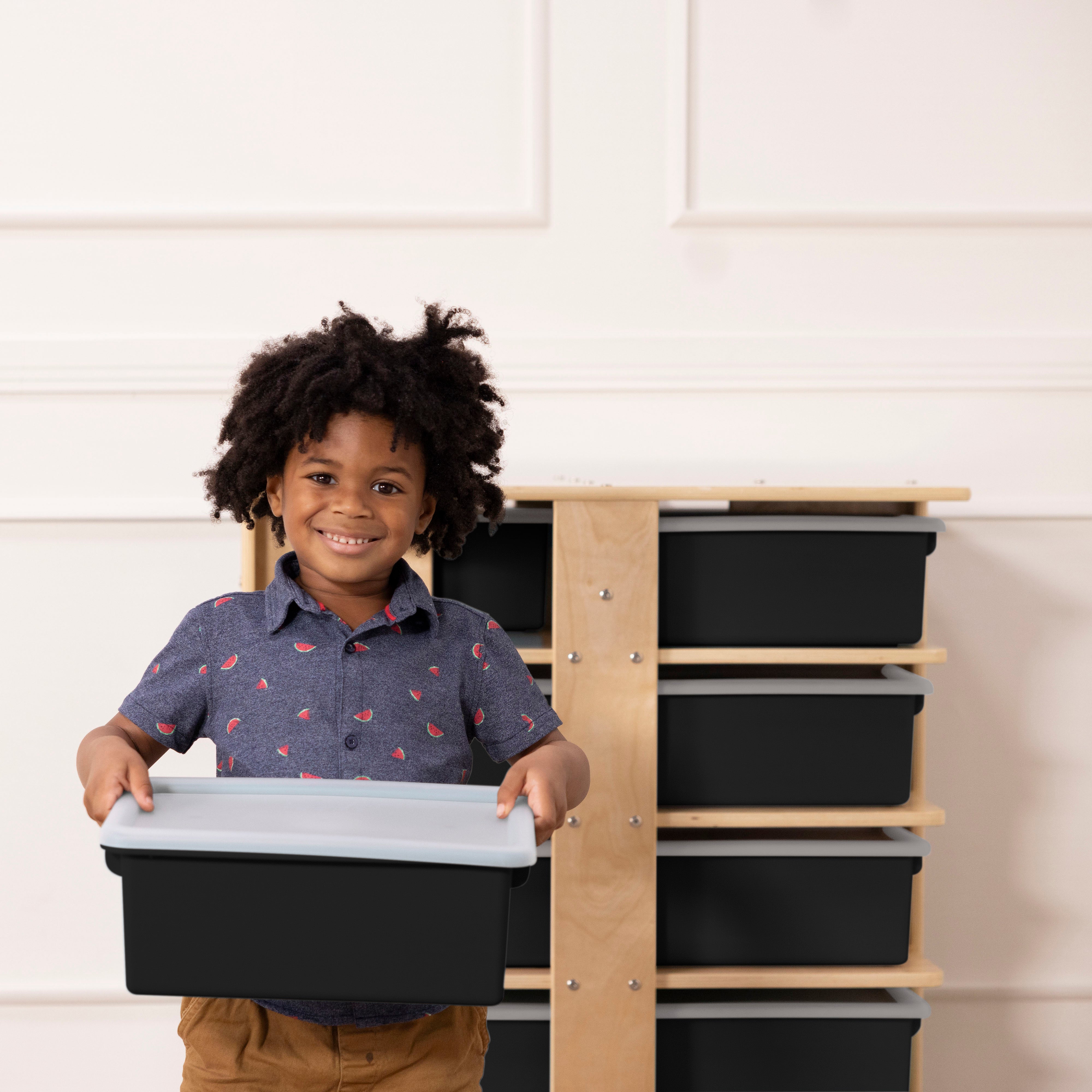 20-Compartment Mobile Storage Tower with Cubby Bins with Lids, 5x4, Natural