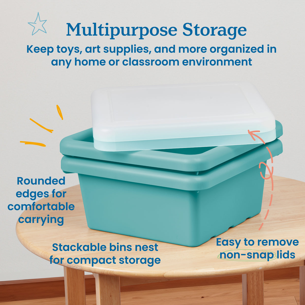Stackable Square Bins with Non-Snap Lids, 2-Pack