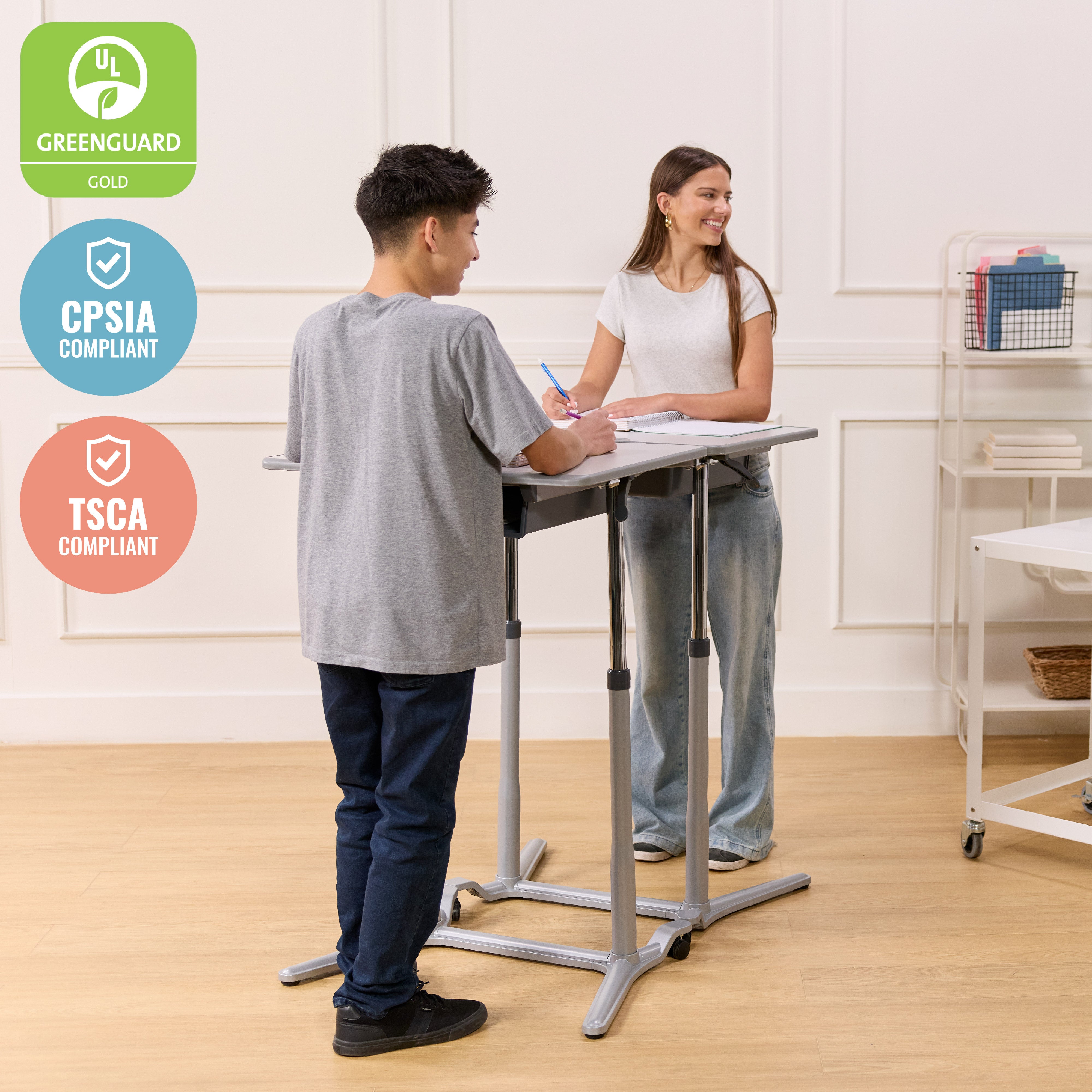 3S Mobile Open Front Desk, Sit Stand and Store, Adjustable