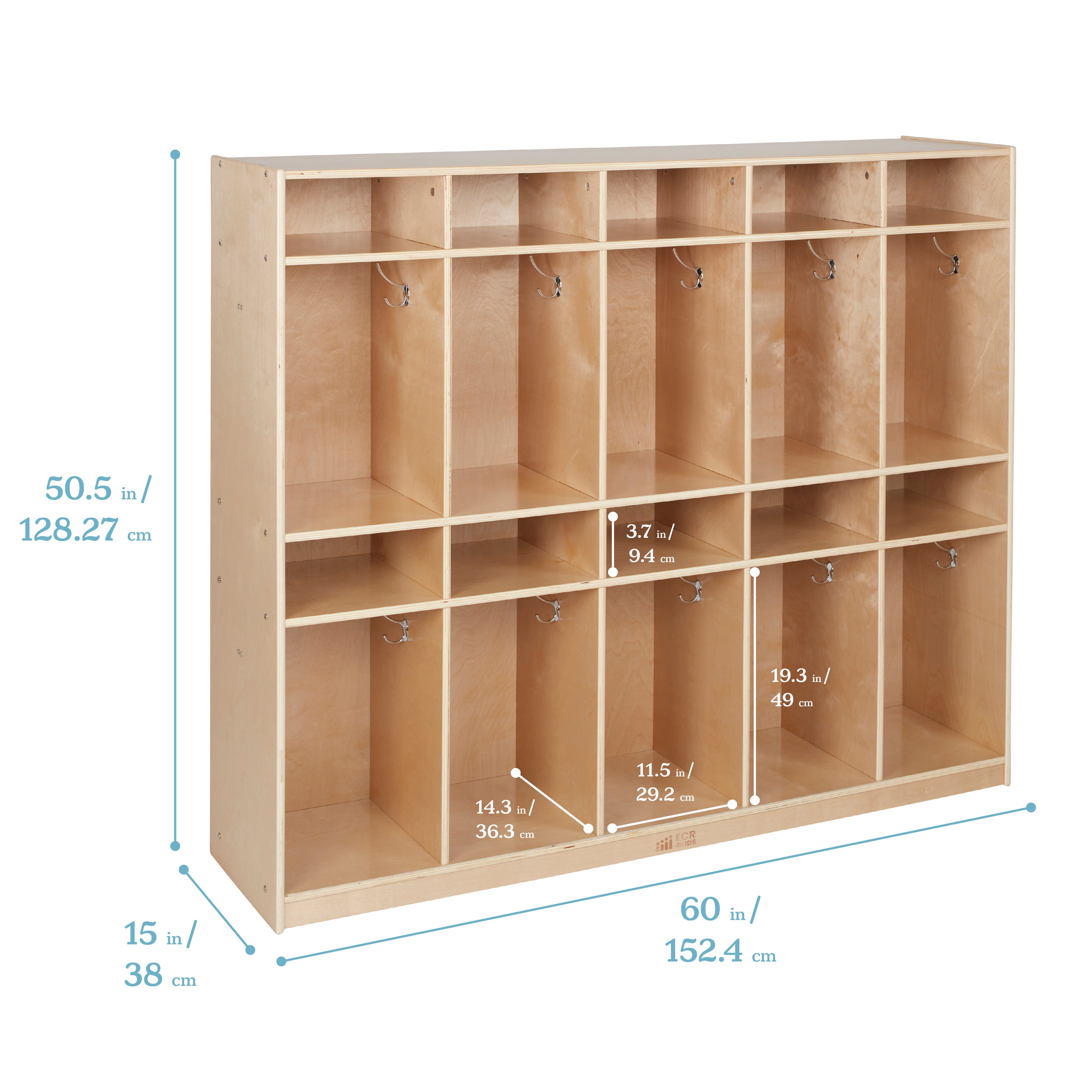 10-Section Storage Locker and Letter Size Trays with Lids, Natural, Classroom Furniture