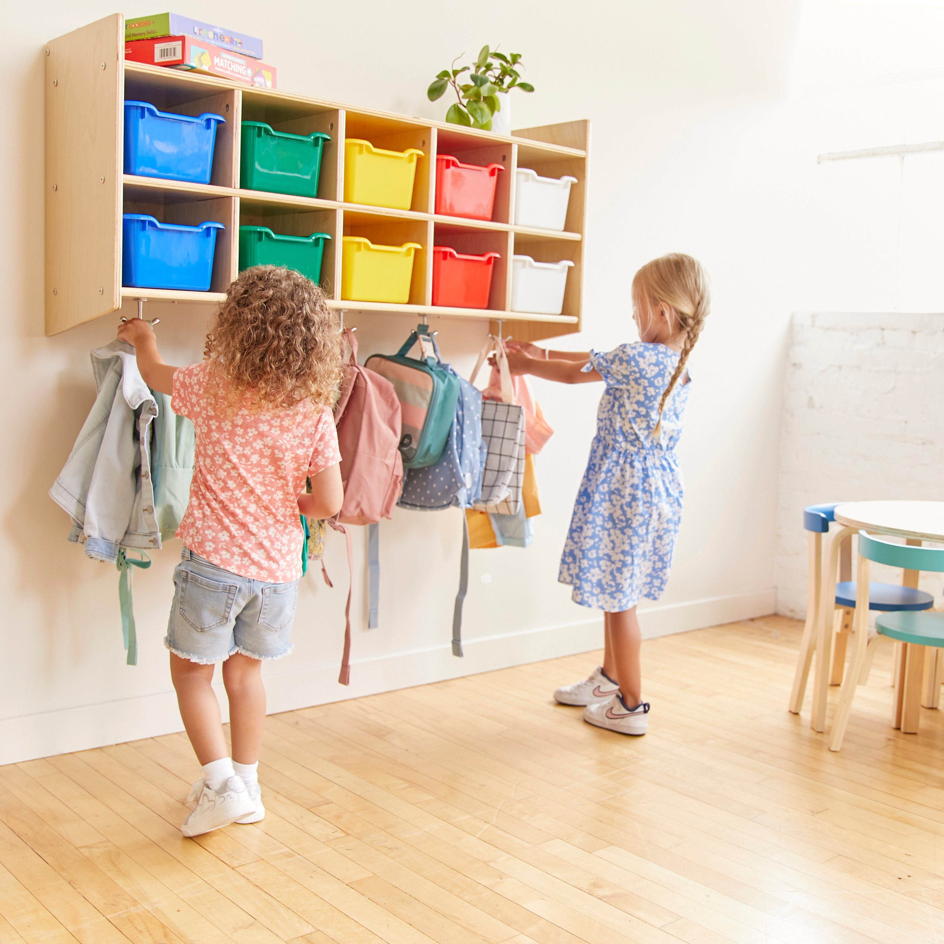 10-Section Hanging Coat Locker with Shelf and 10 Scoop Front Bins