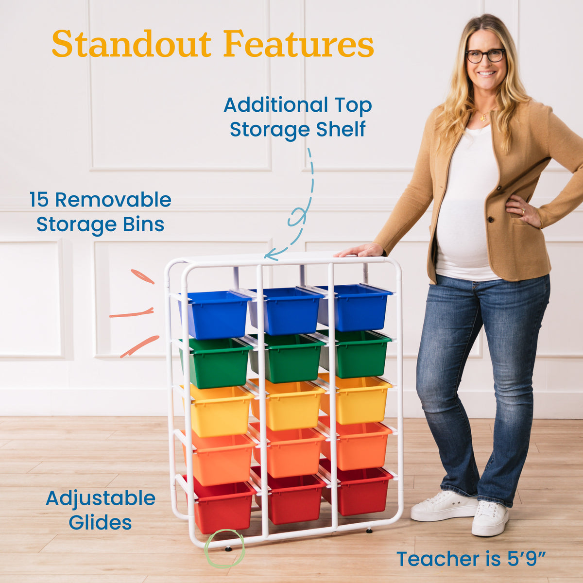 5-Tier Storage Rack with 15 Cubby Bins, 5x3