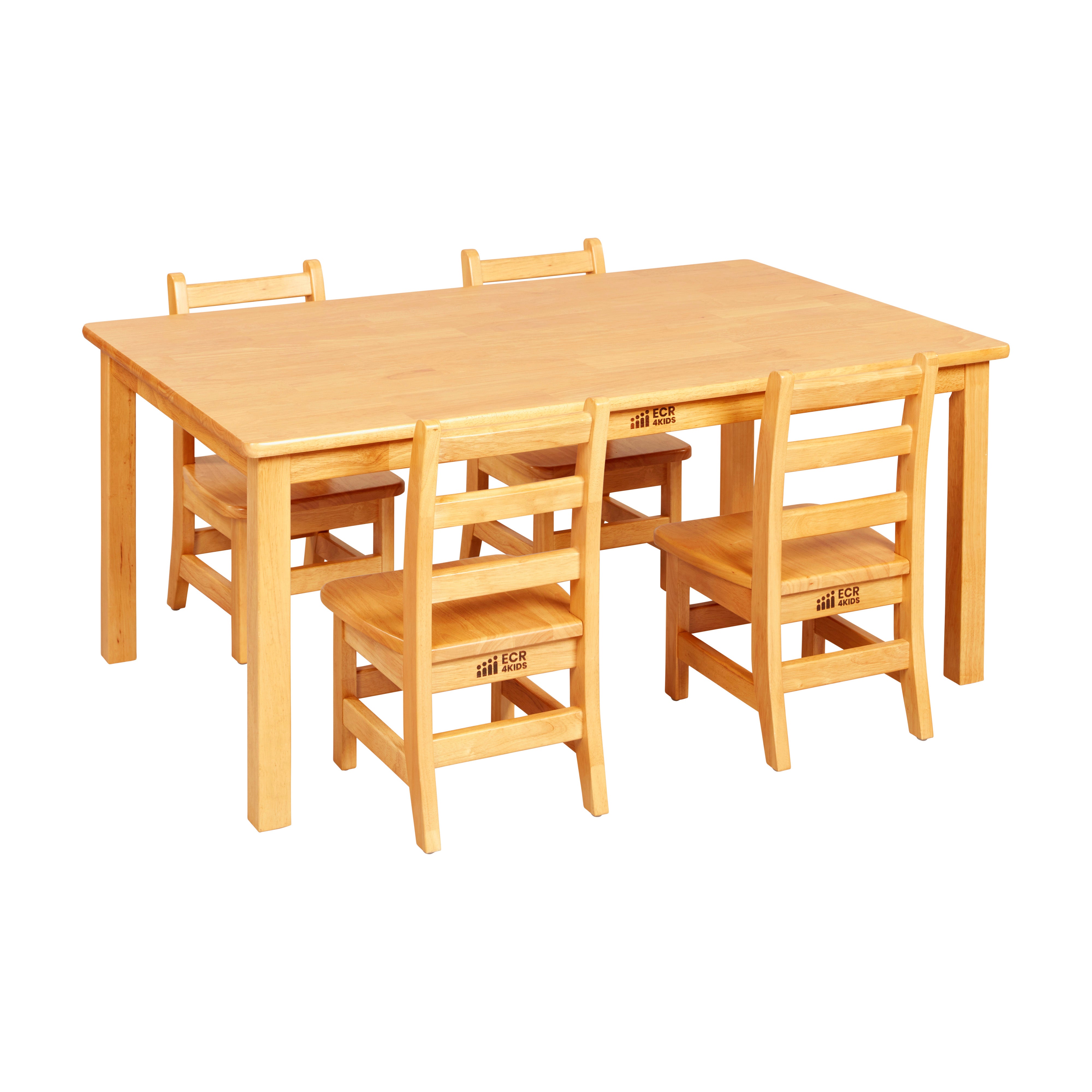 30in x 48in Rectangular Hardwood Table with 20in Legs and Four 10in Chairs, Kids Furniture