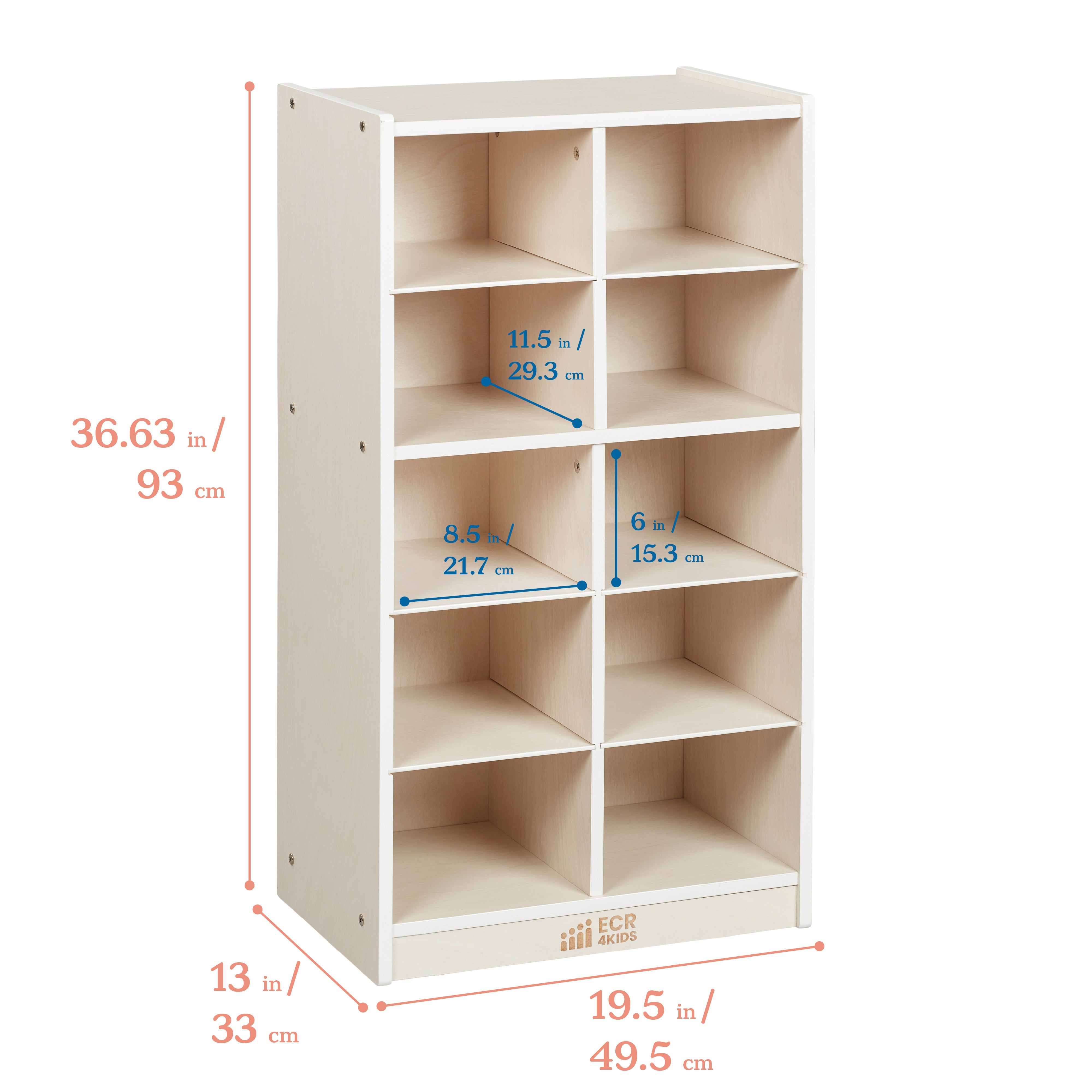 10 Cubby Mobile Tray Cabinet and 10 Scoop Front Bins, 5x2
