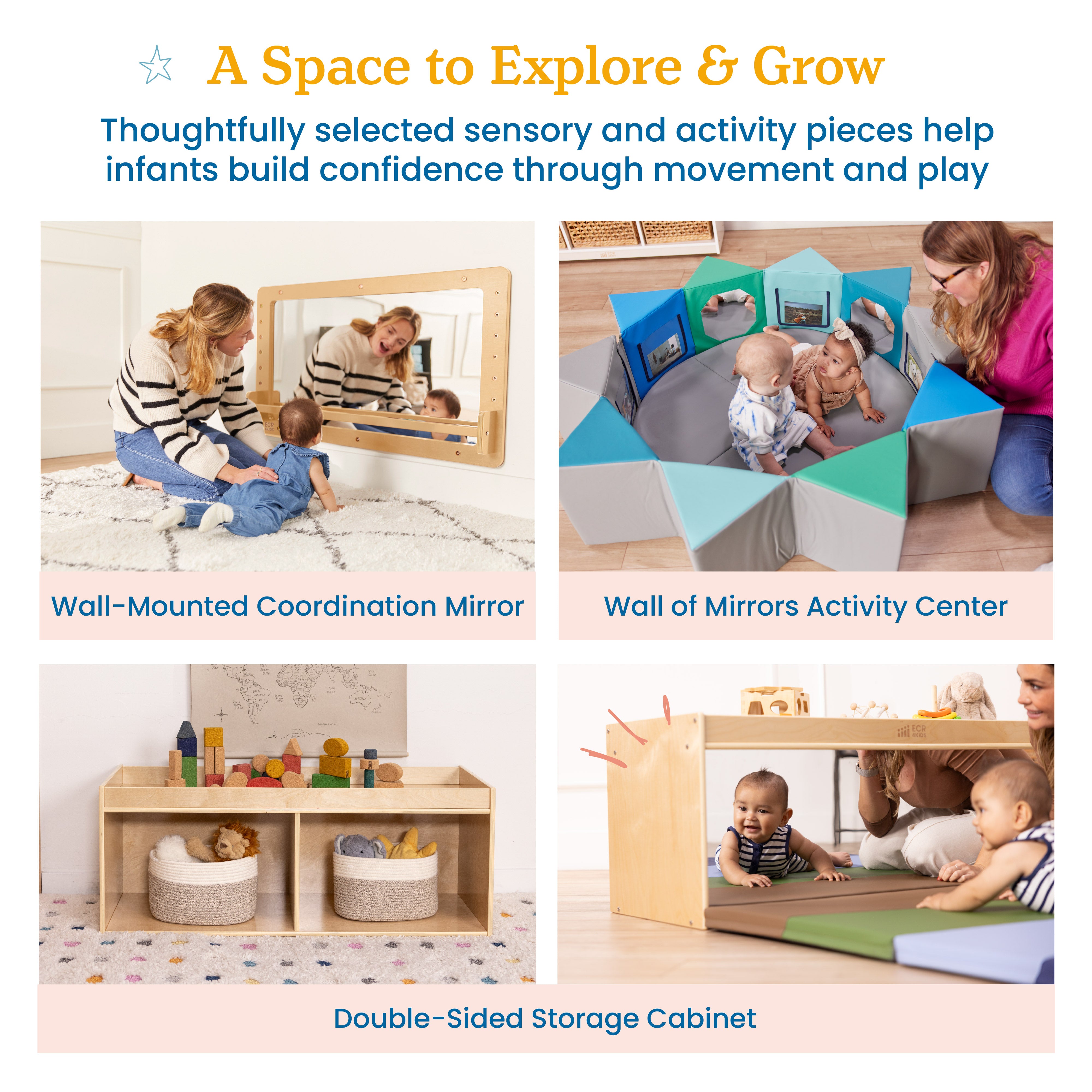 Infant Sensory Exploration Package with Coordination Mirror, Activity Center and Storage Cabinet