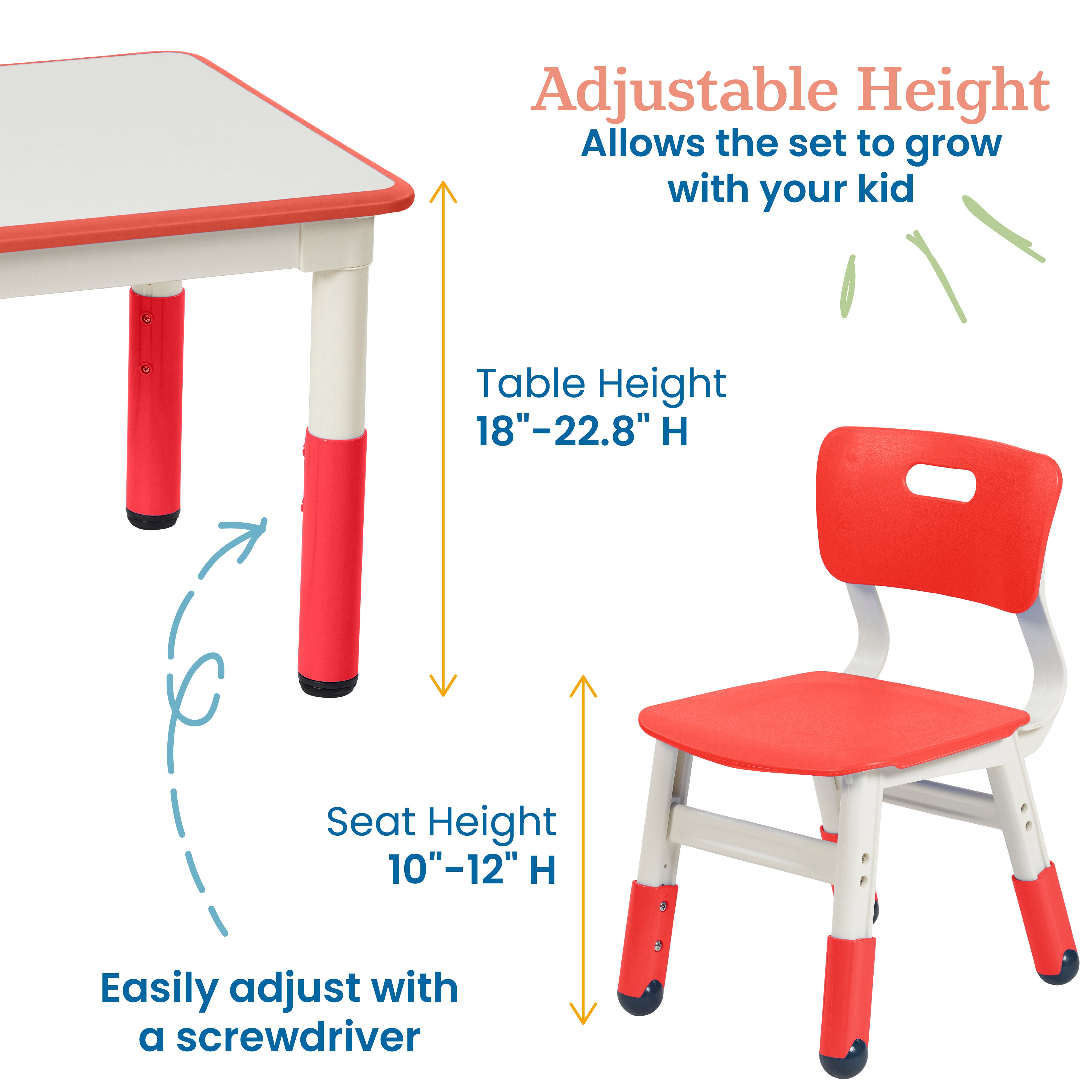 Dry-Erase Square Activity Table with Two Chairs, 3-Piece