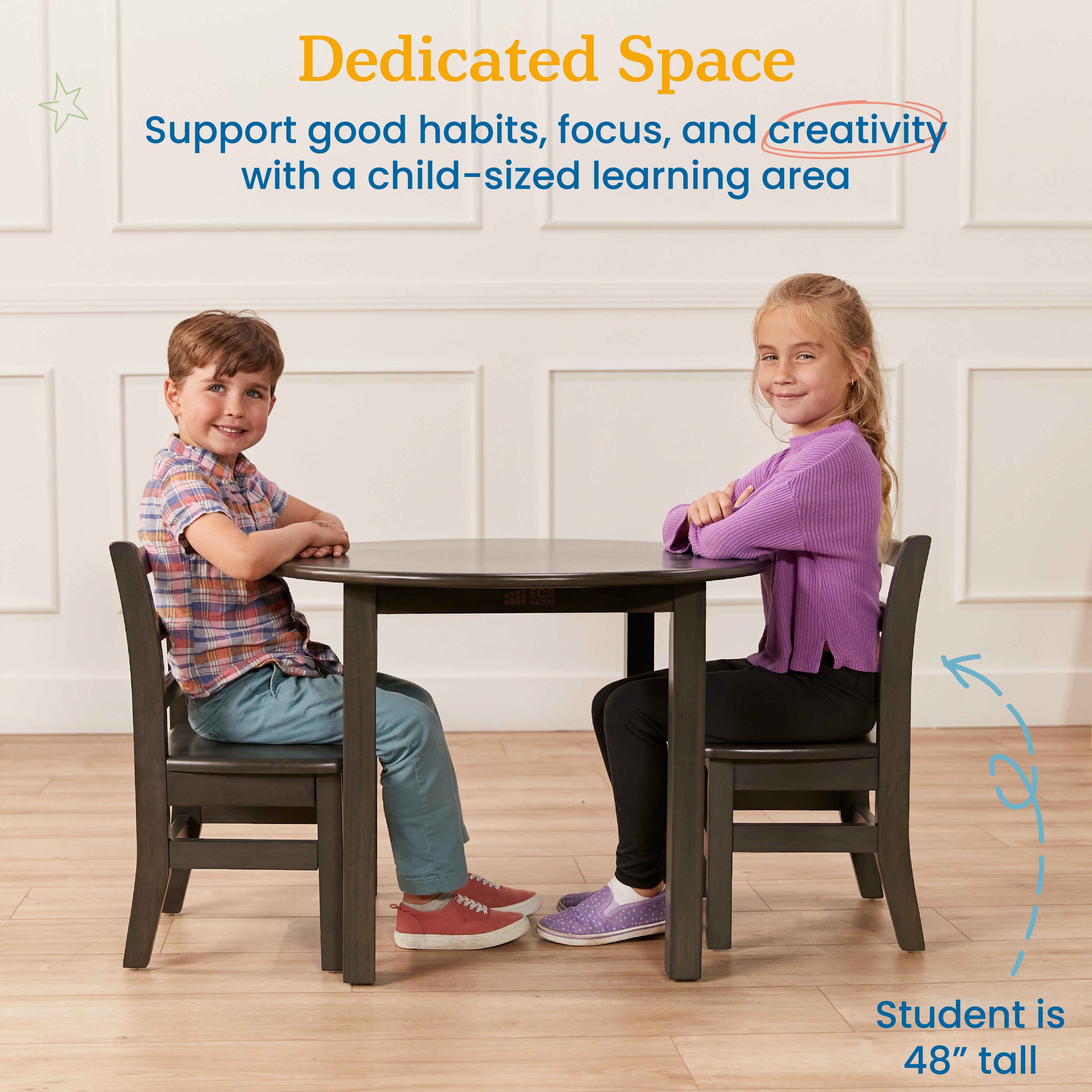 30in D Round Hardwood Table and Chair Set, 12in Seat Height, 3-Piece