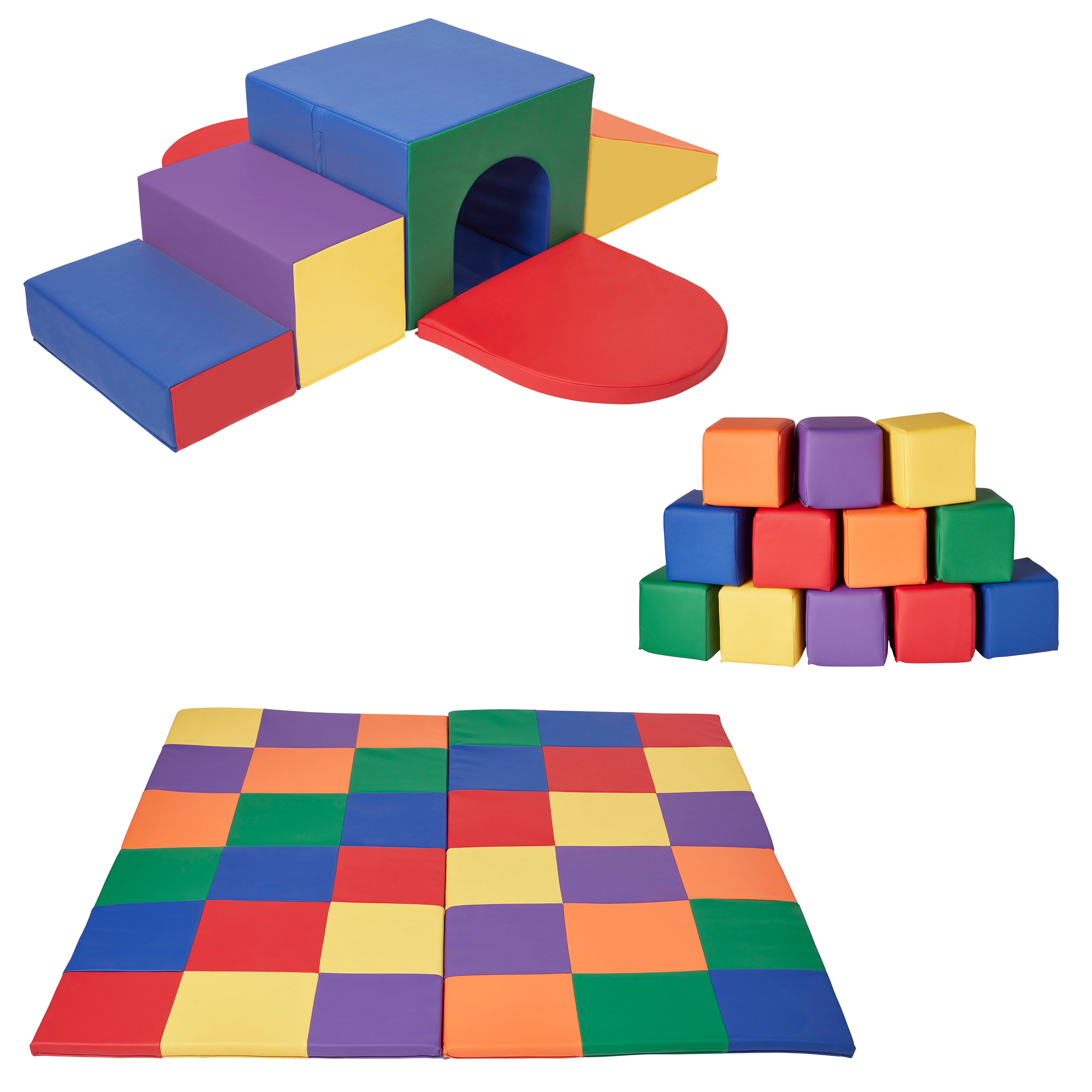 Toddler Gross Motor Development Package with Tunnel Maze, Soft Blocks and Activity Mat, Assorted