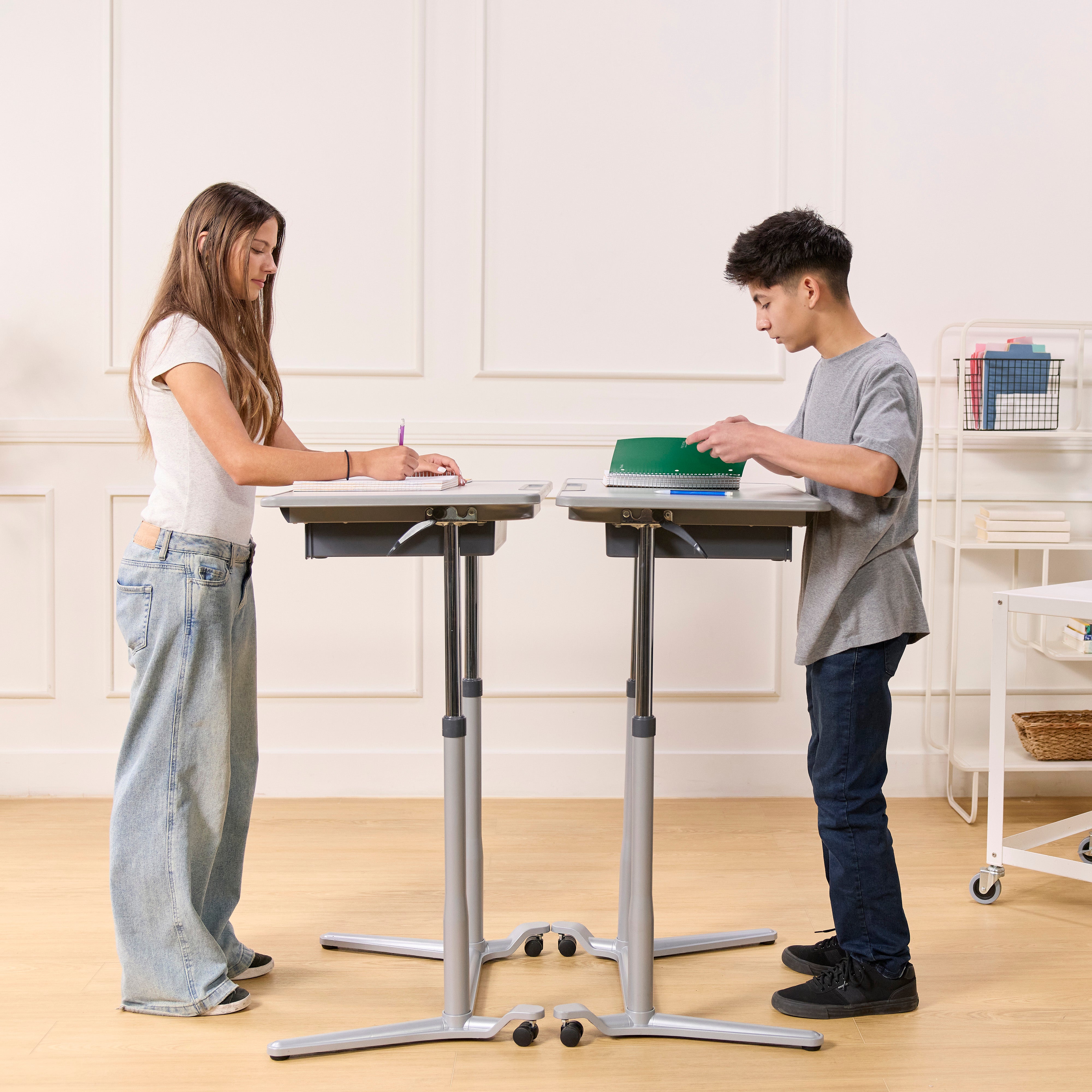 3S Mobile Open Front Desk, Sit Stand and Store, Adjustable