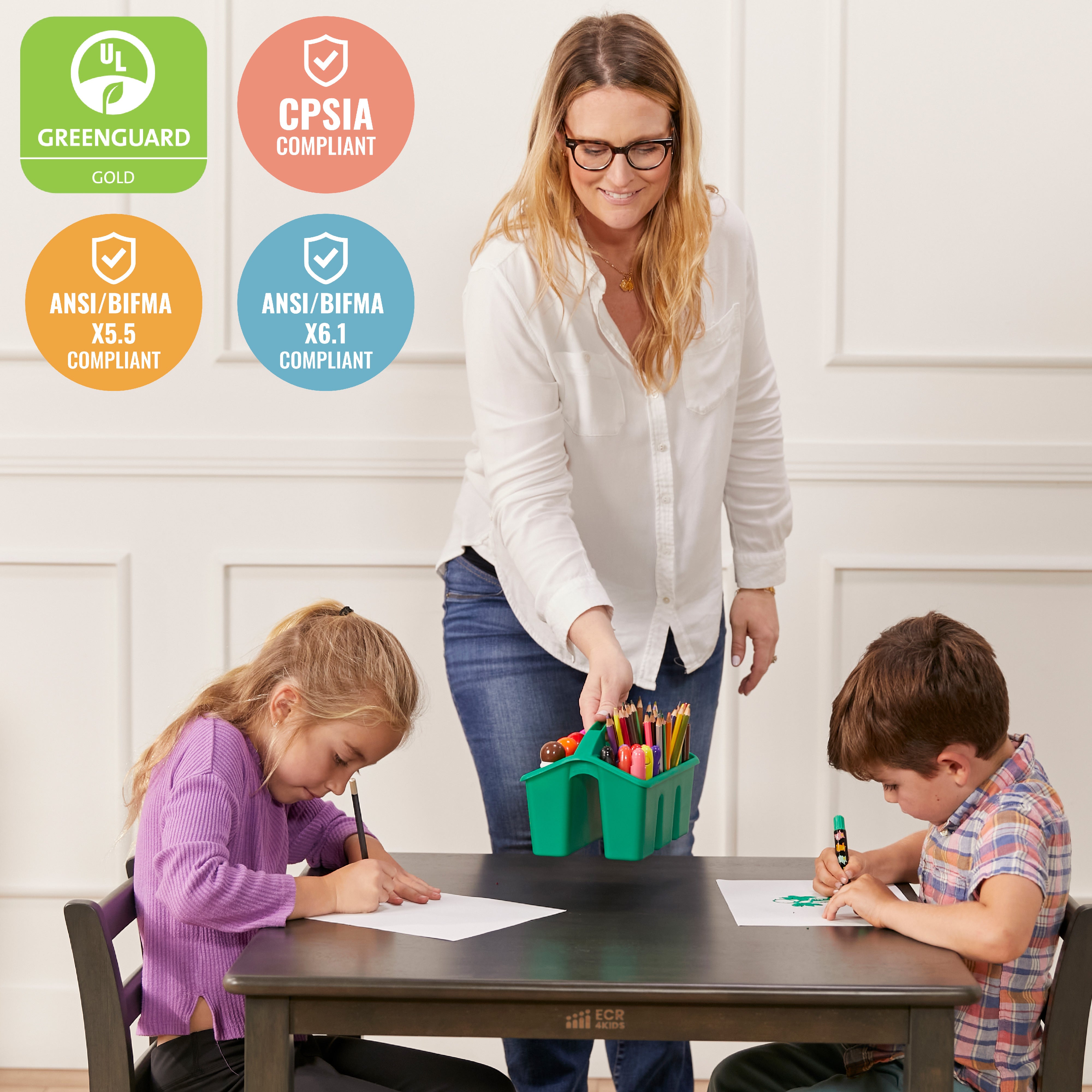 30in x 30in Square Hardwood Table and Chair Set, 12in Seat Height, 3-Piece