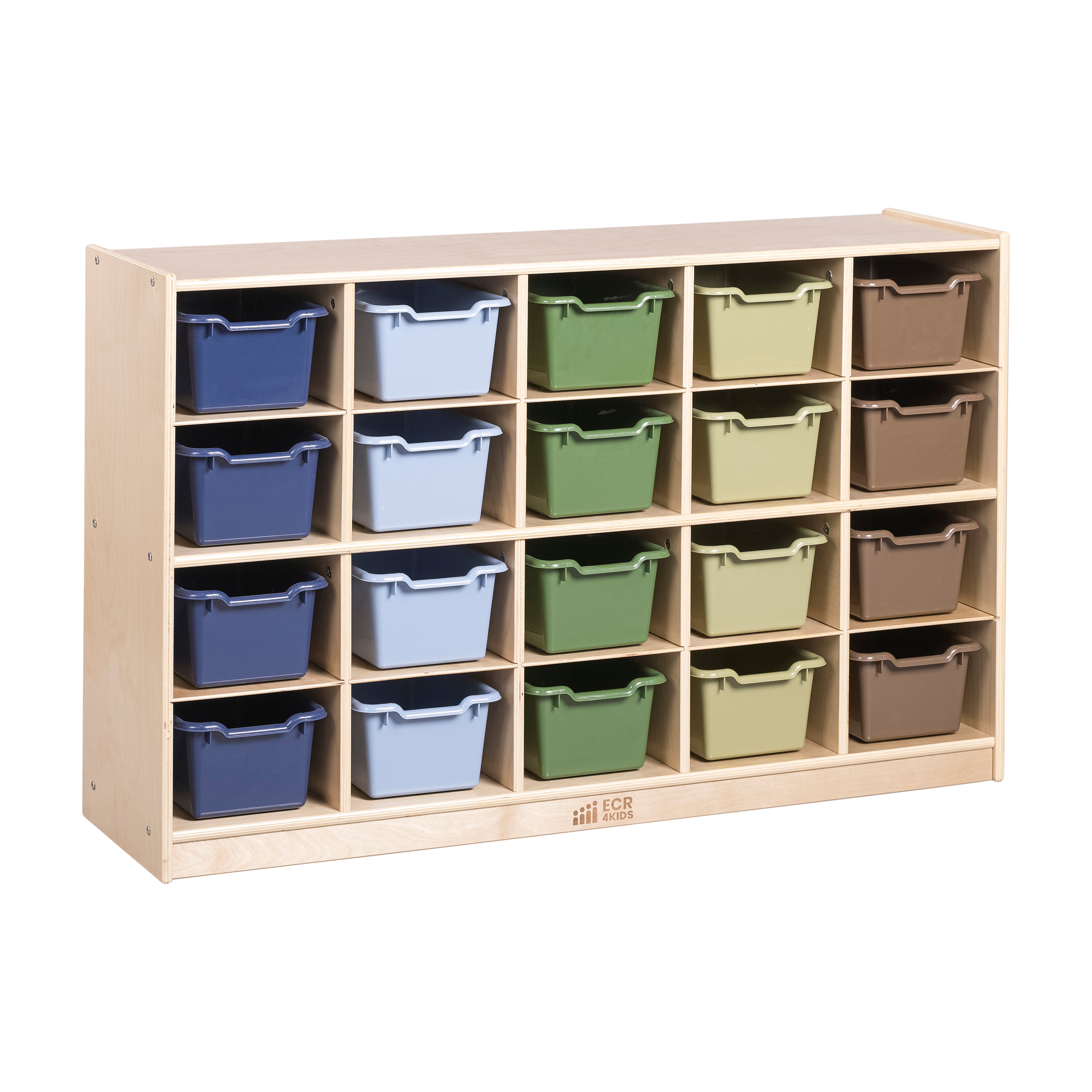 20 Cubby Tray Cabinet with Scoop Front Storage Bins, Classroom Furniture