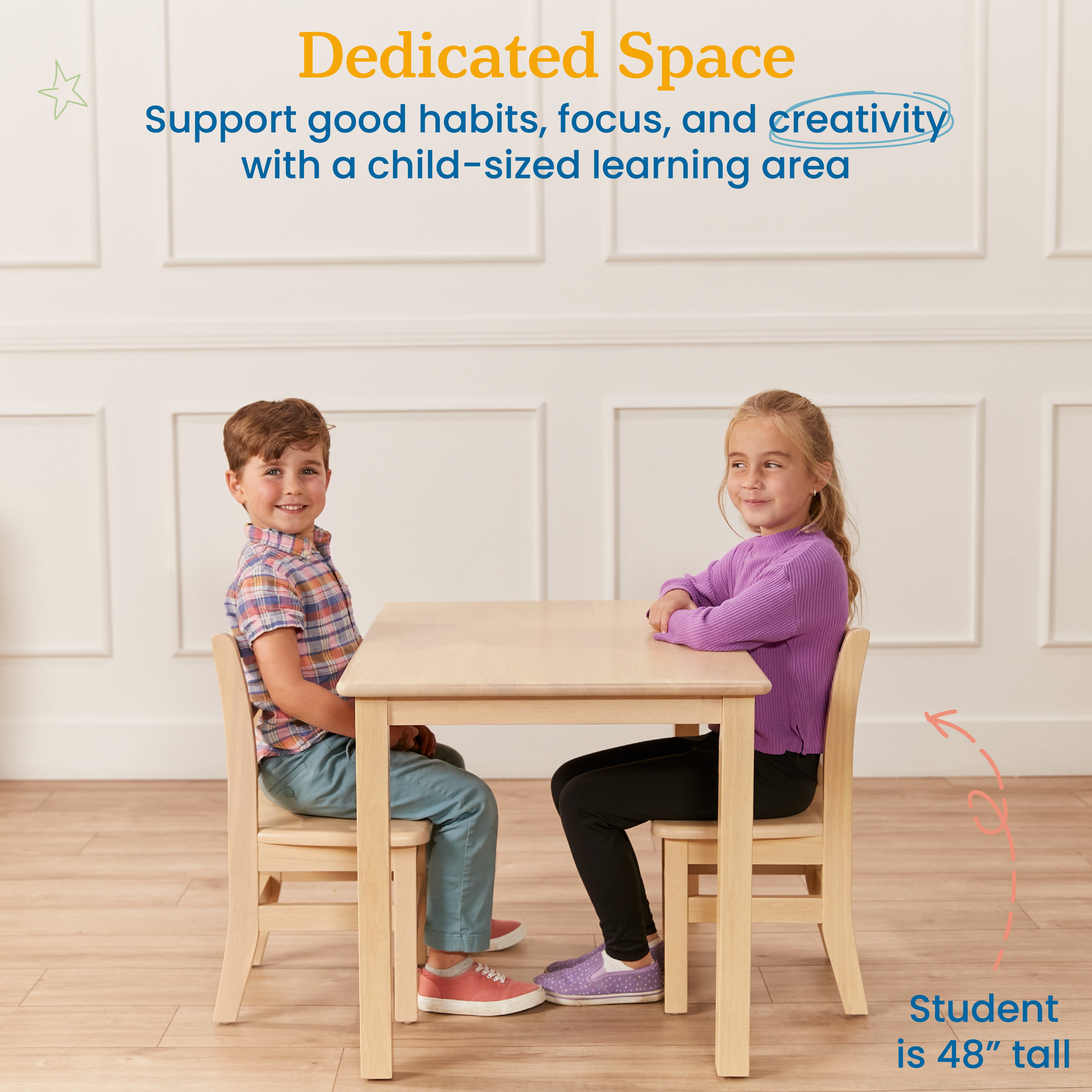 24in x 36in Rectangular Hardwood Table and Chair Set, 12in Seat Height, 3-Piece