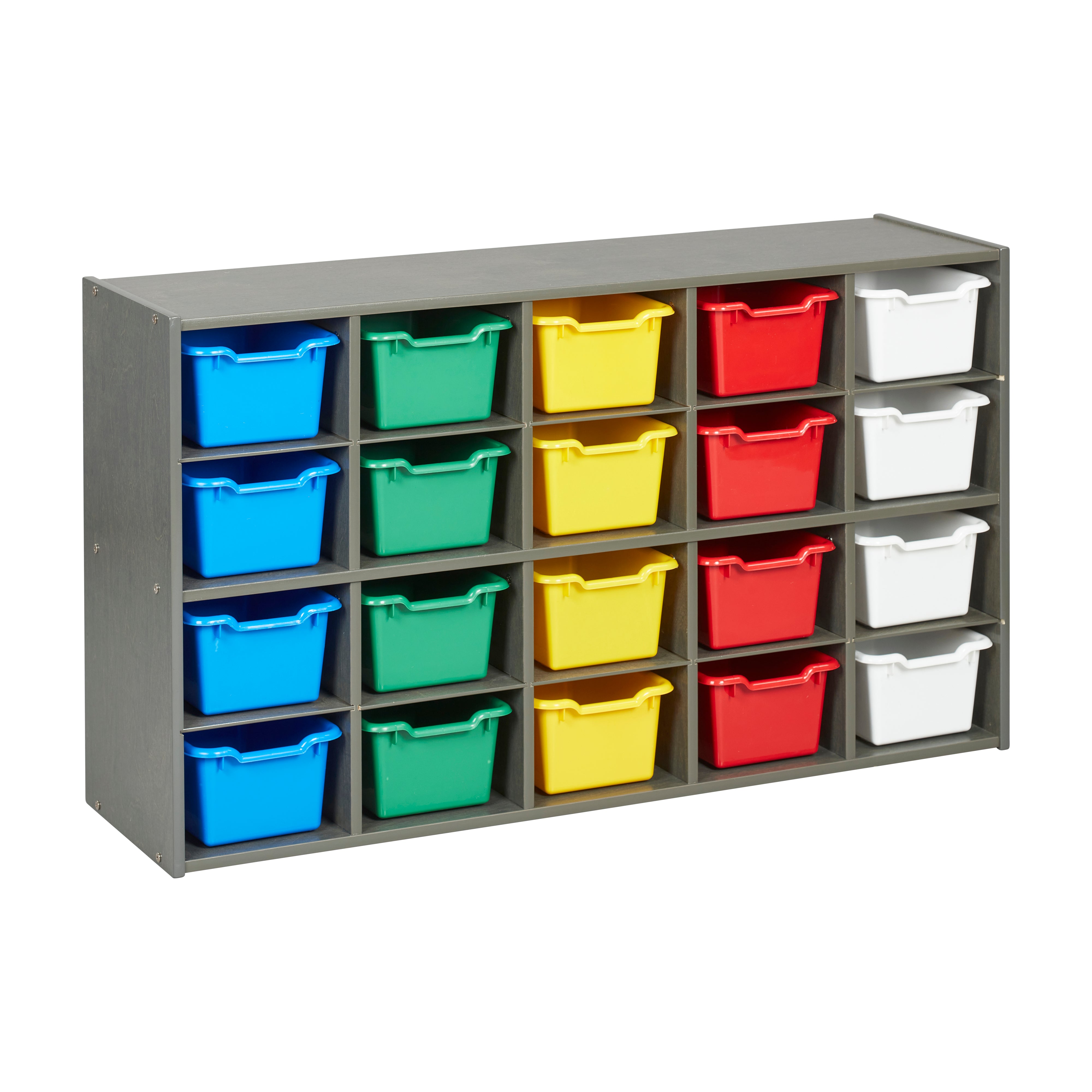 Streamline 20 Cubby Tray Storage Cabinet with Scoop Front Storage Bins, 4x5, Grey Wash