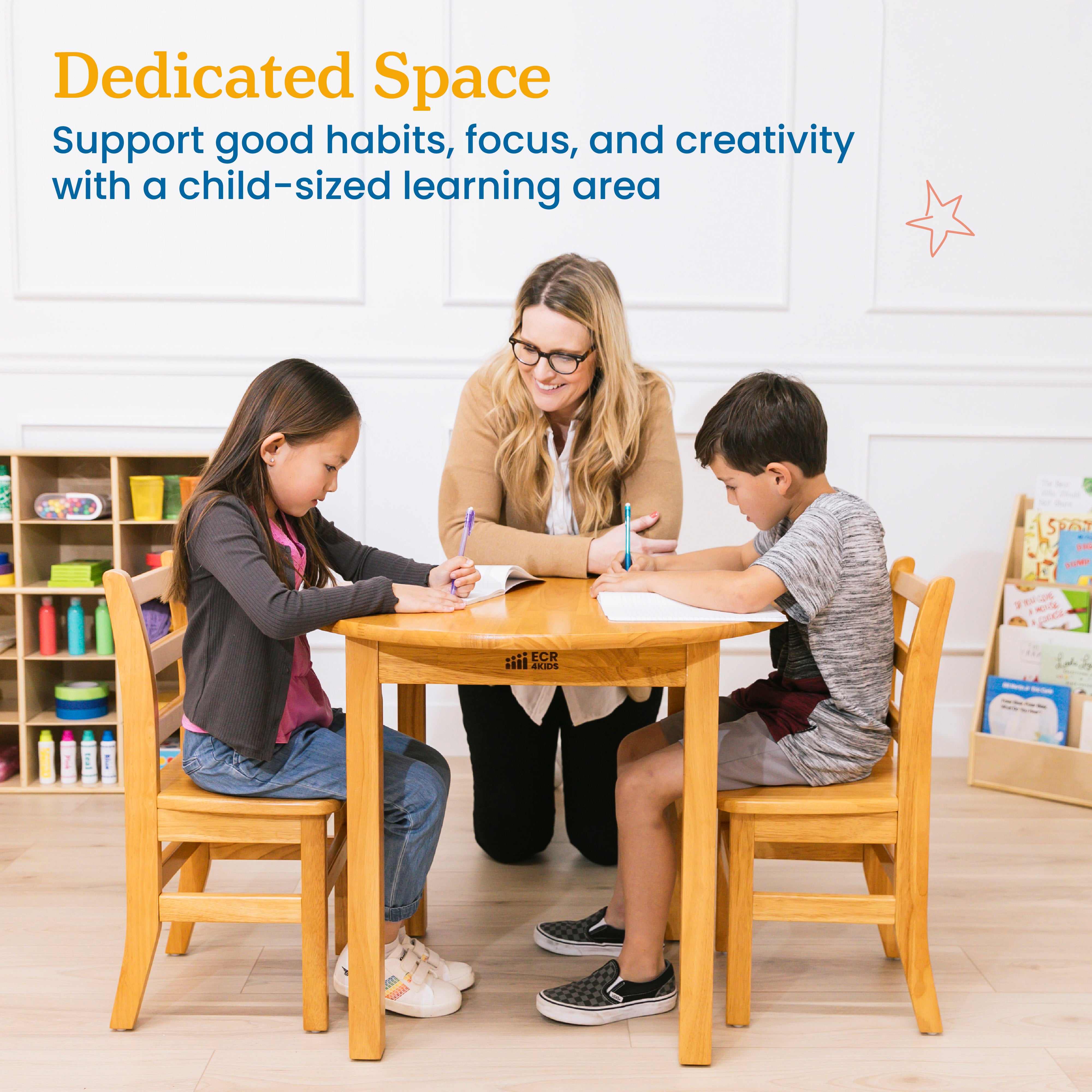 30in D Round Hardwood Table with 24in Legs and Two 14in Chairs, 3-Piece