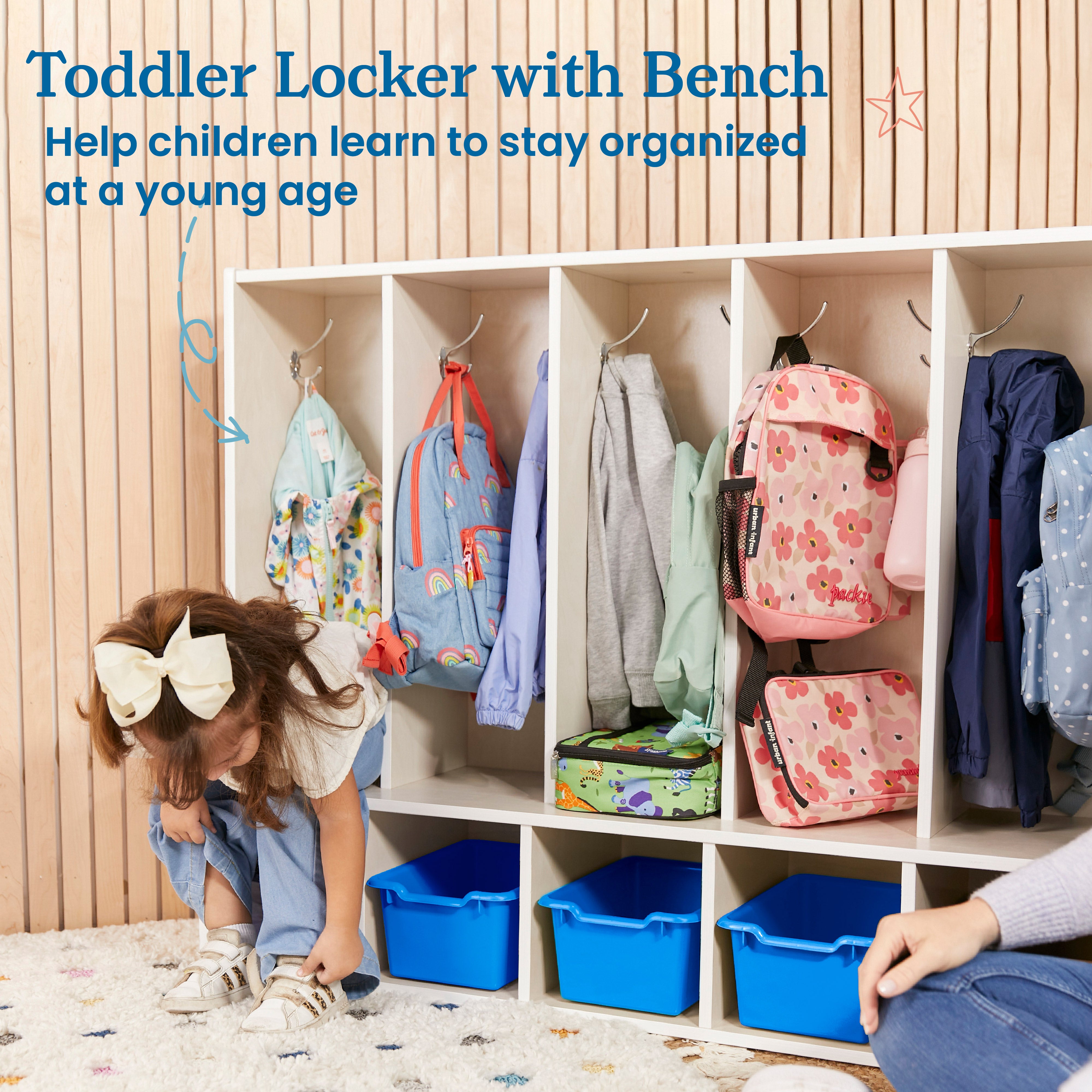 Streamline 5-Section Toddler Coat Locker with Bench and Bins