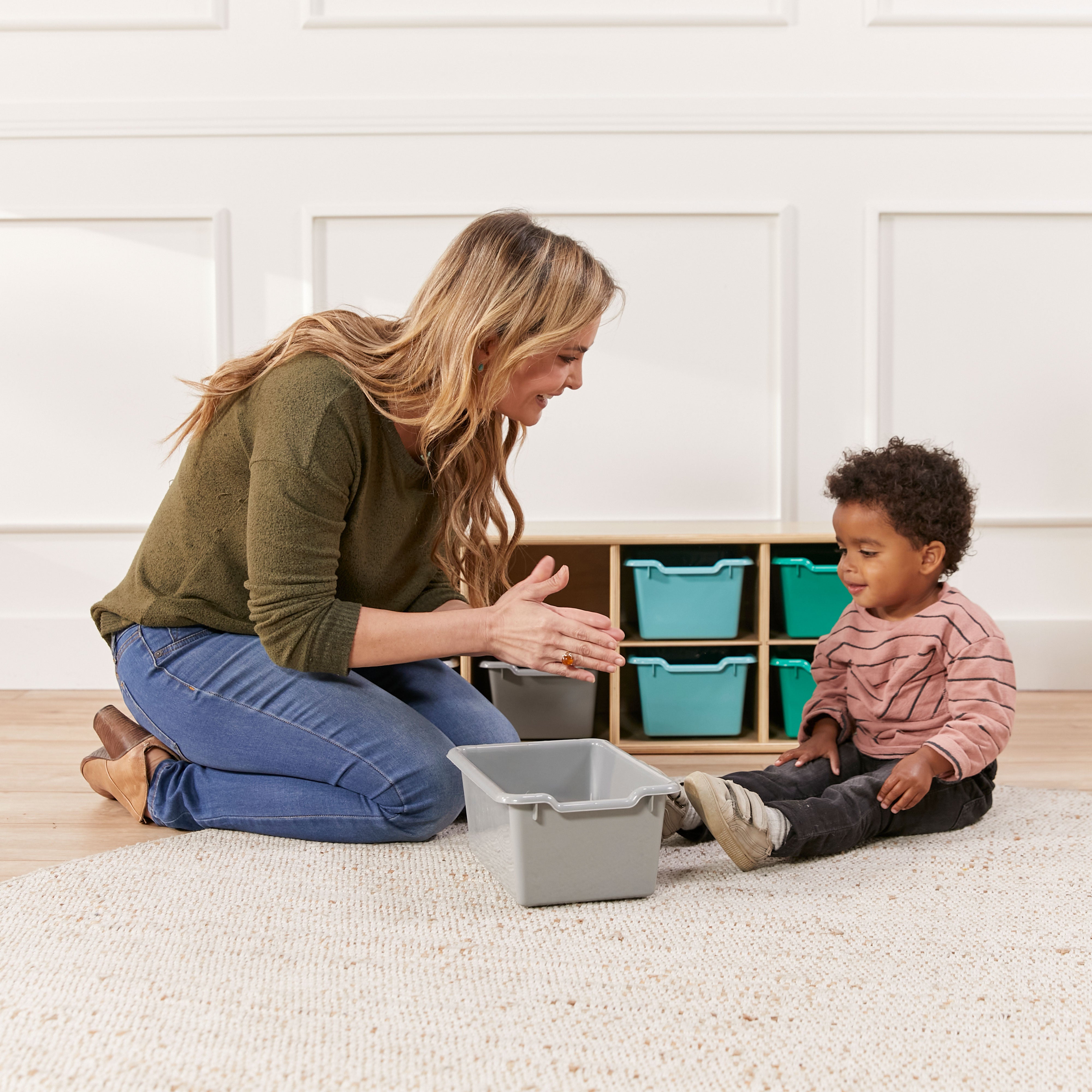 Streamline 10 Cubby Tray Cabinet with 10 Scoop Front Storage Bins, 2x5, Natural