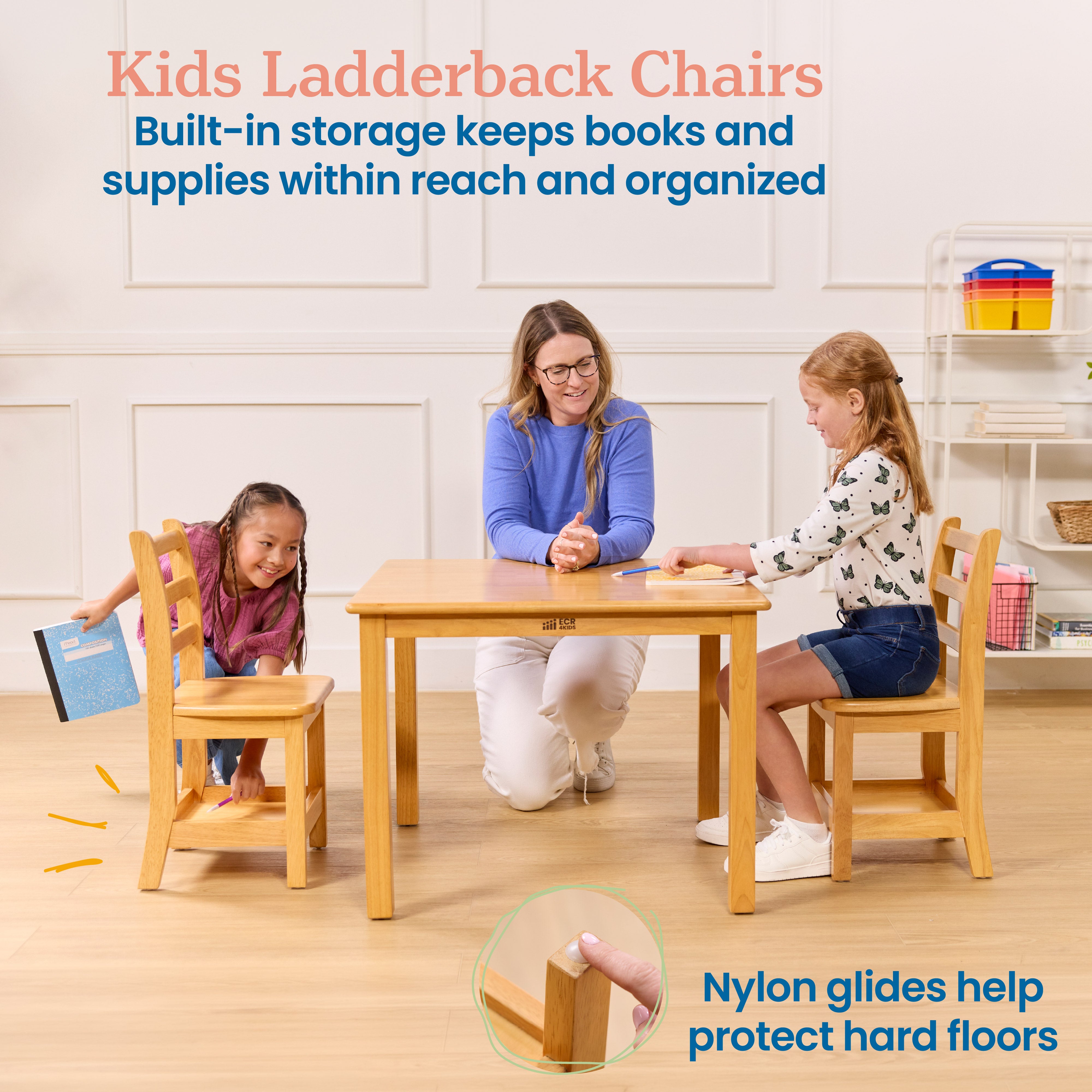 Three-Rung Ladderback Chair with Storage, 2-Pack