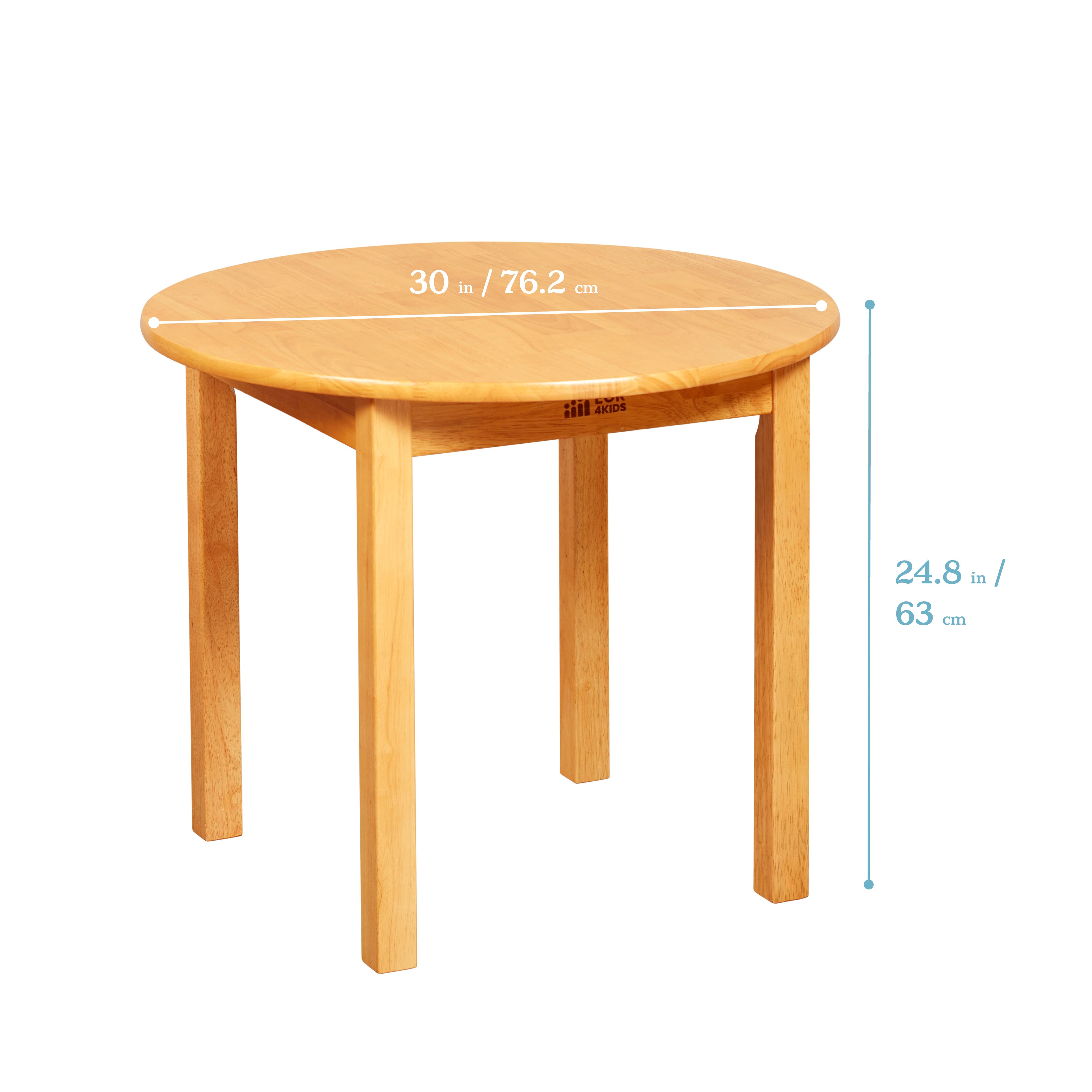 30in D Round Hardwood Table with 24in Legs and Two 14in Chairs, 3-Piece