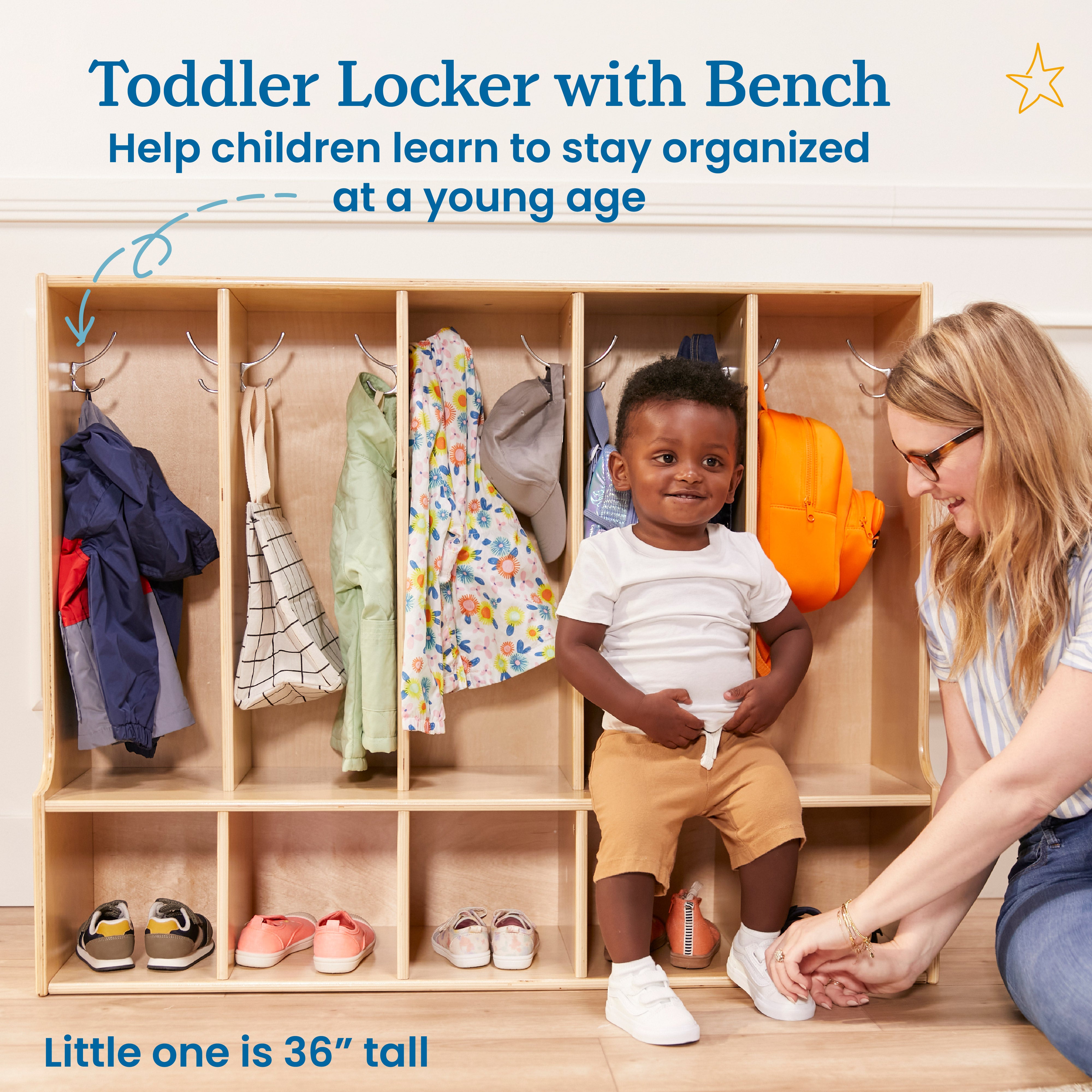 Streamline 5-Section Toddler Coat Locker with Bench and Bins