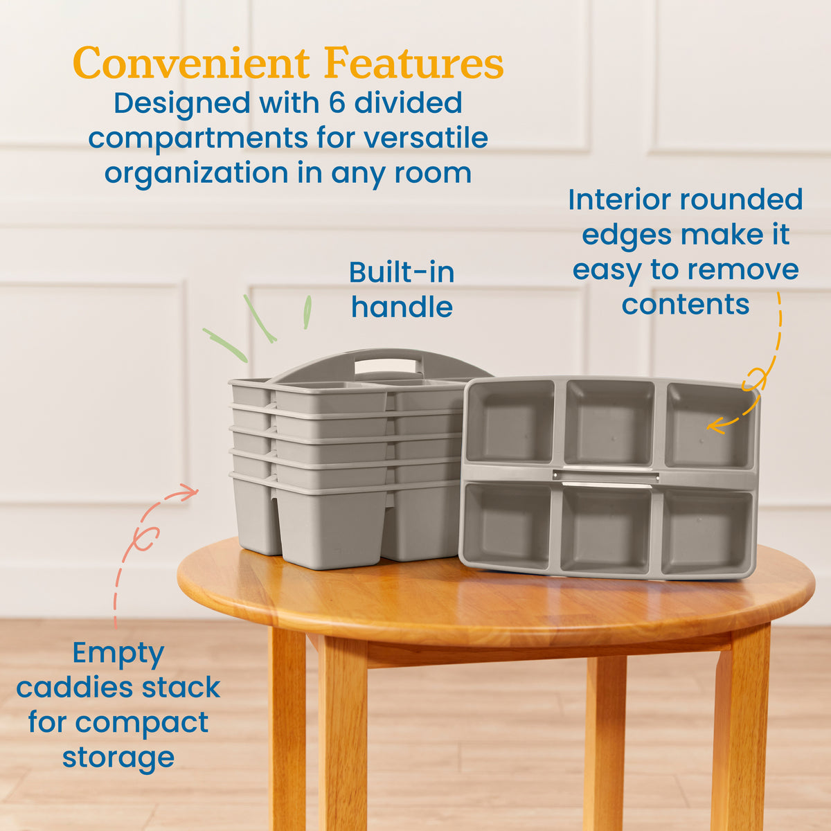 6-Compartment Large Plastic Caddy, 6-Pack
