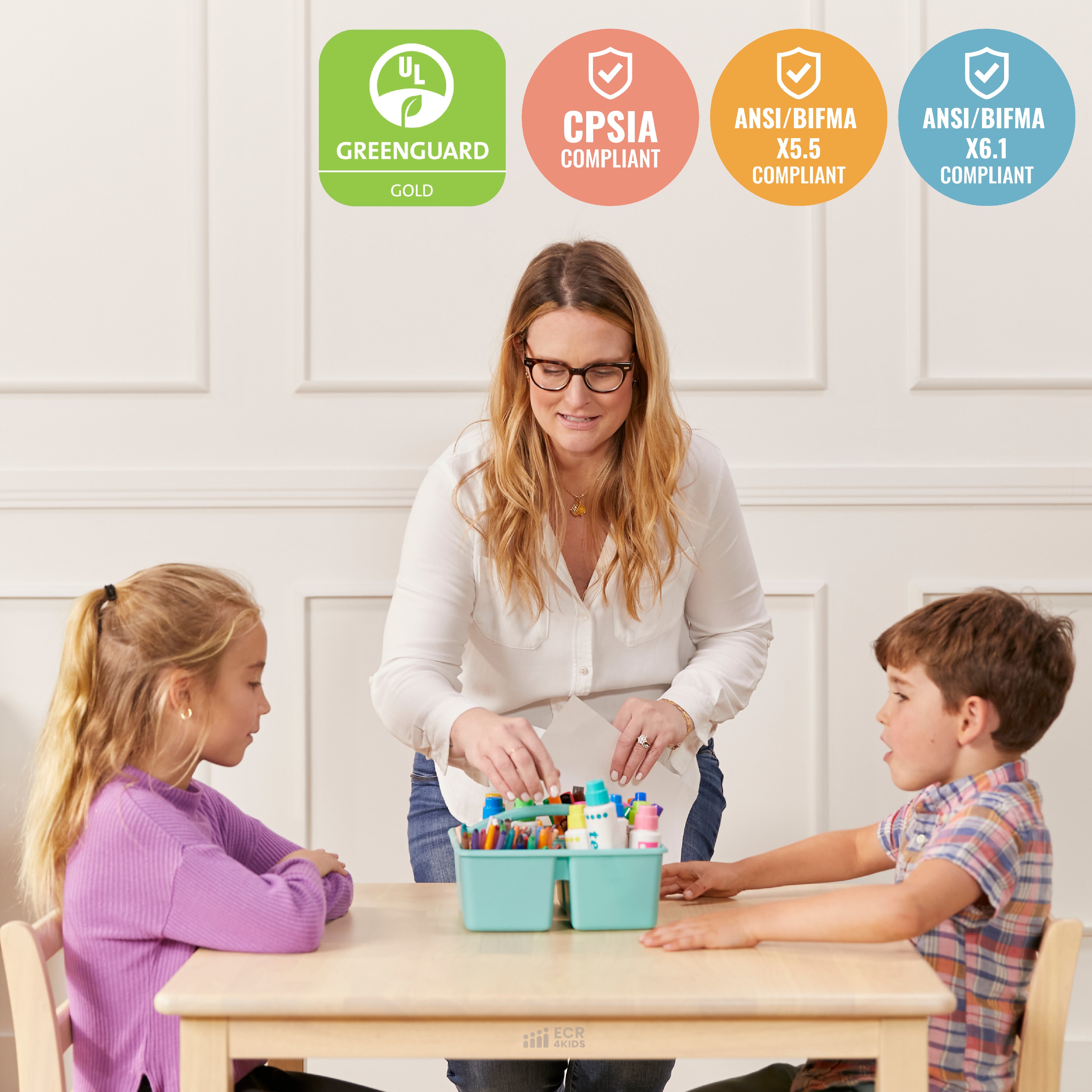 30in x 30in Square Hardwood Table and Chair Set, 12in Seat Height, 3-Piece