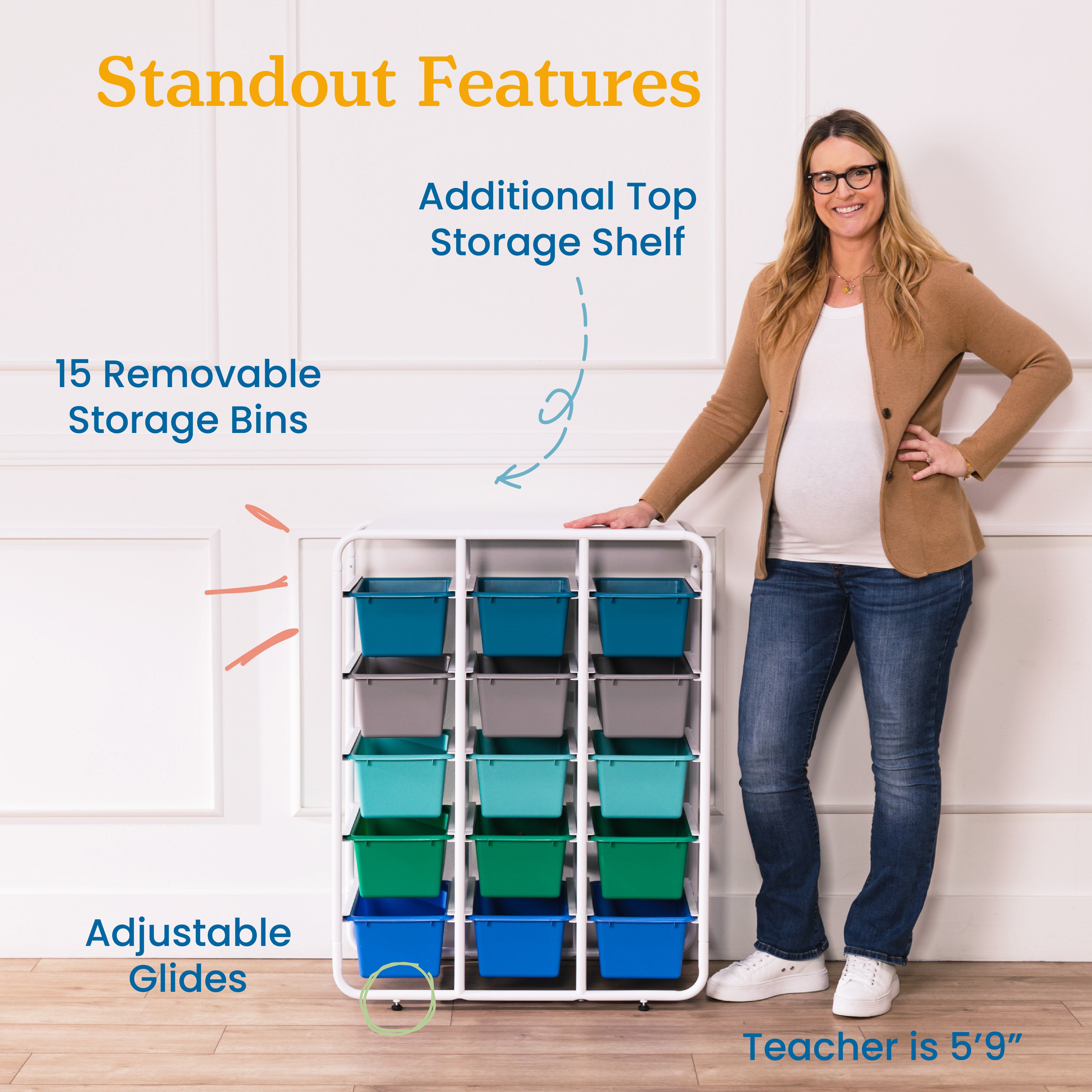 5-Tier Storage Rack with 15 Cubby Bins 5x3