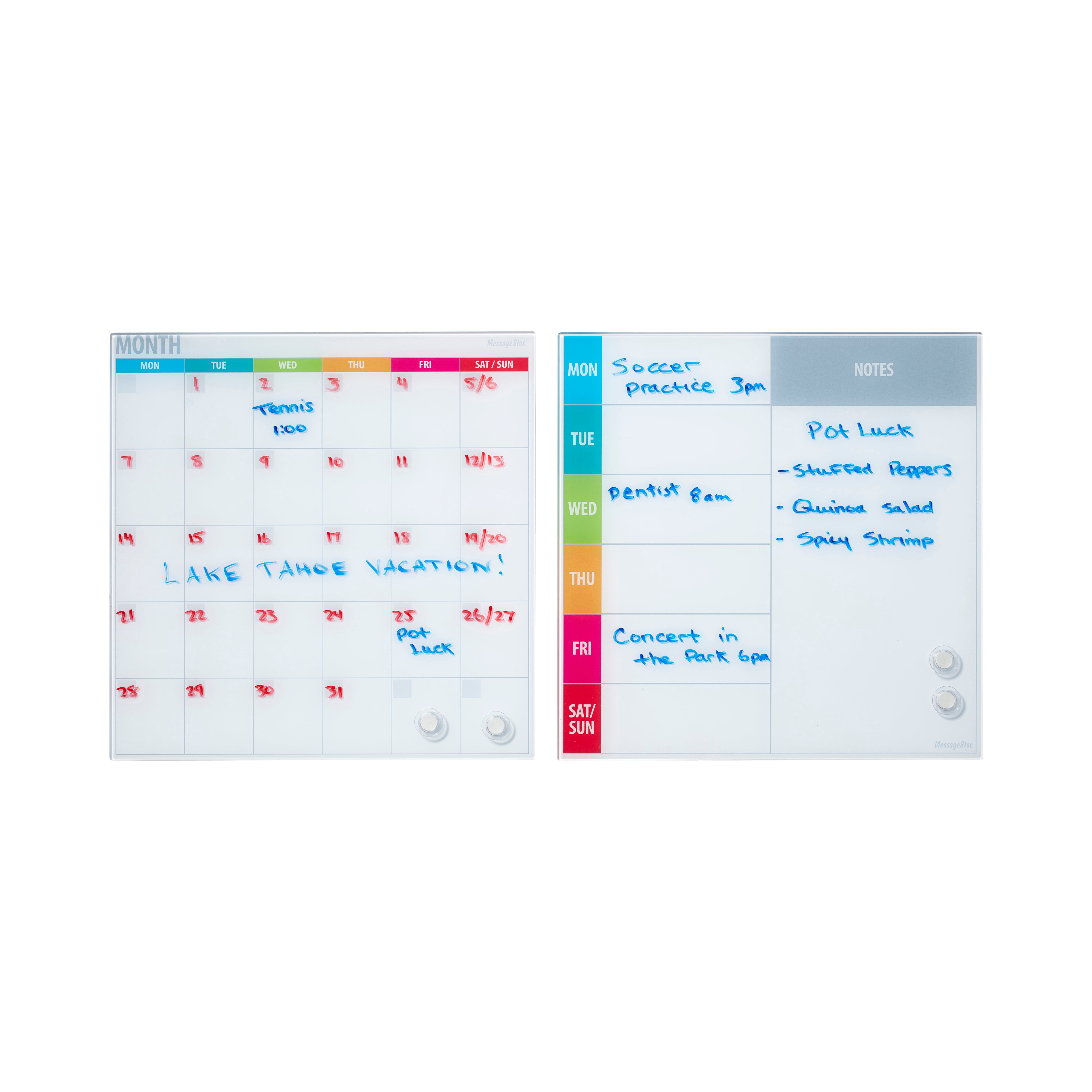 MessageStor Magnetic Dry-Erase Glass Board with Magnets, 17.5in x 17.5in, 2-Pack