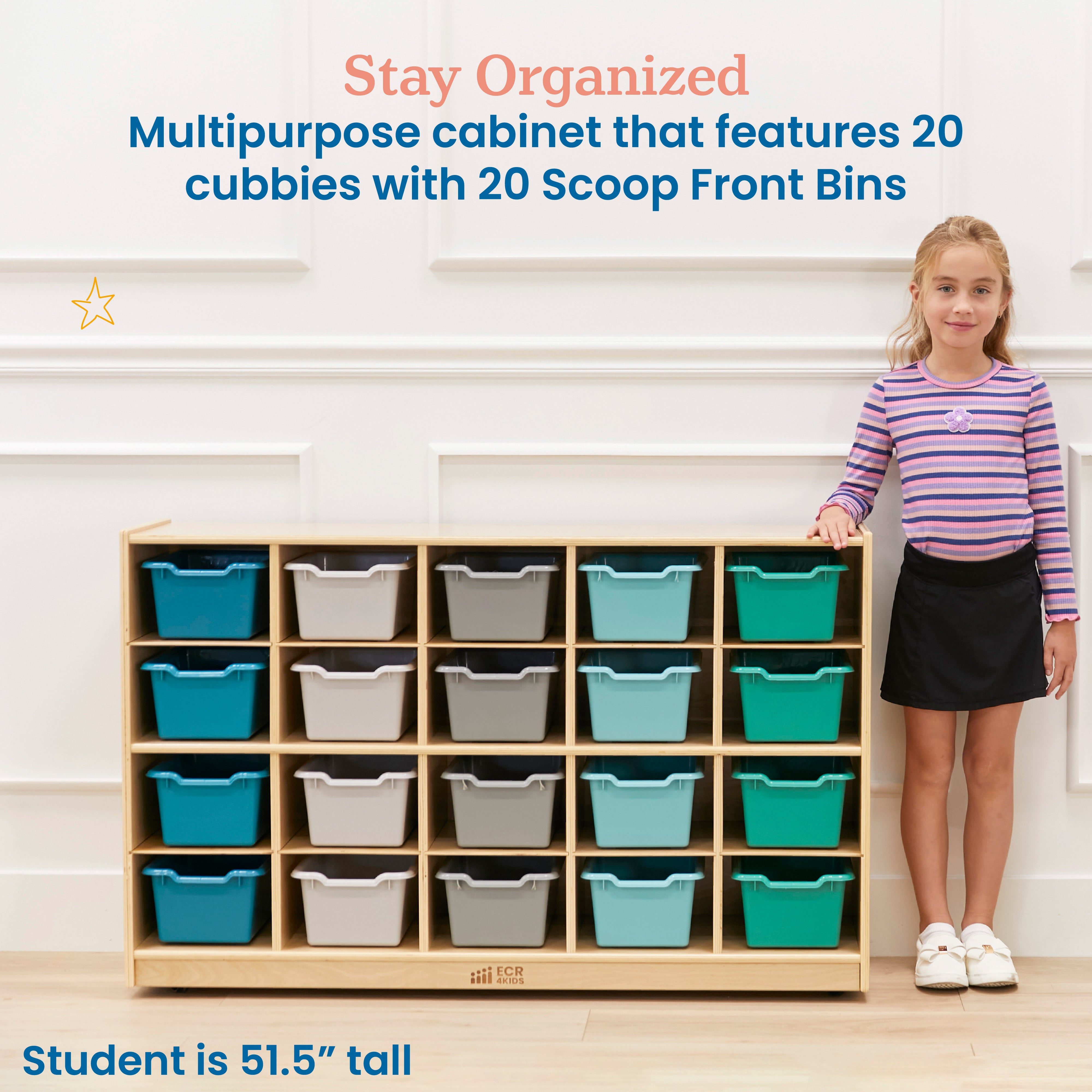 20 Cubby Mobile Tray Cabinet and 20 Scoop Front Bins, 4x5