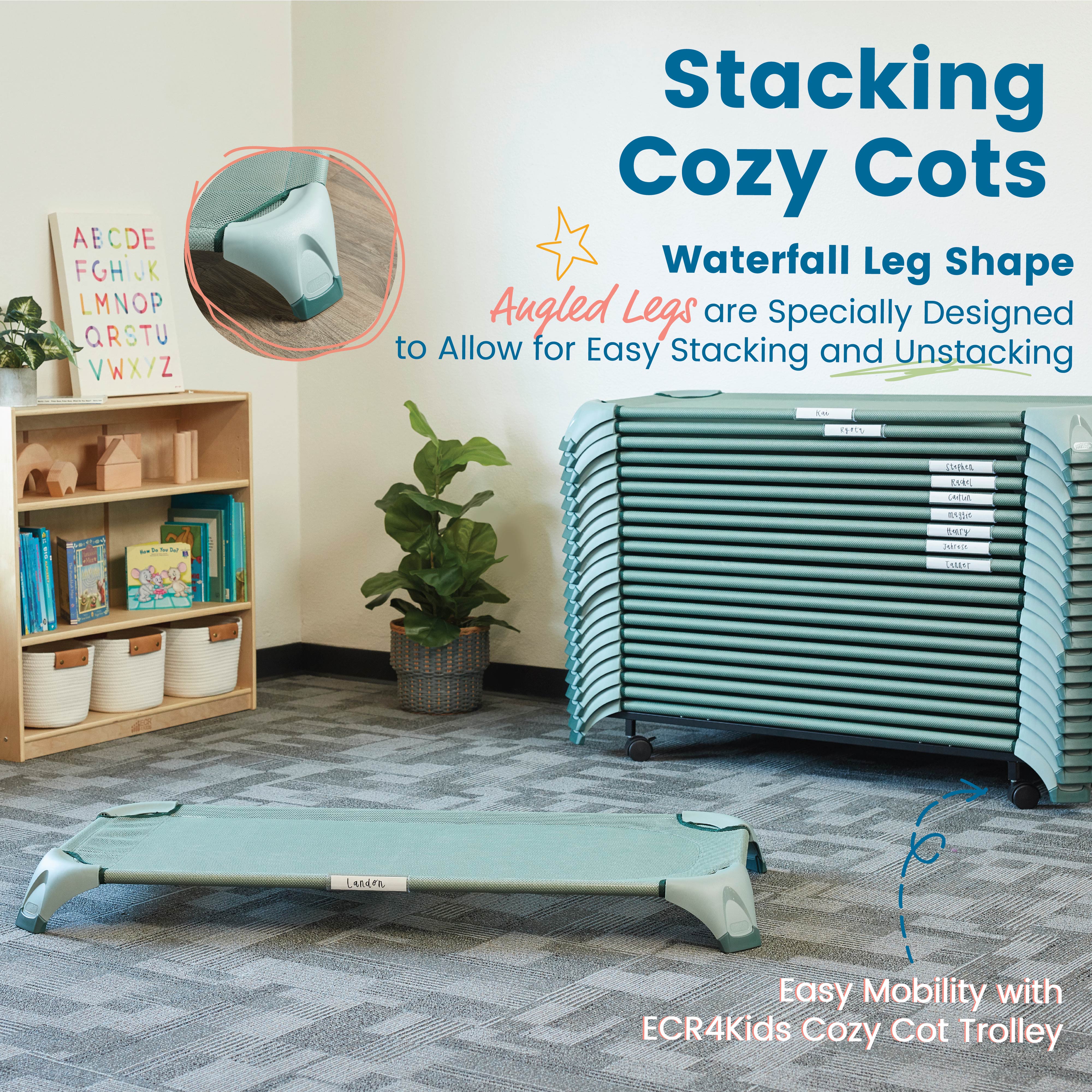 Stackable Cozy Cots with Storage Trolley, 6-Pack