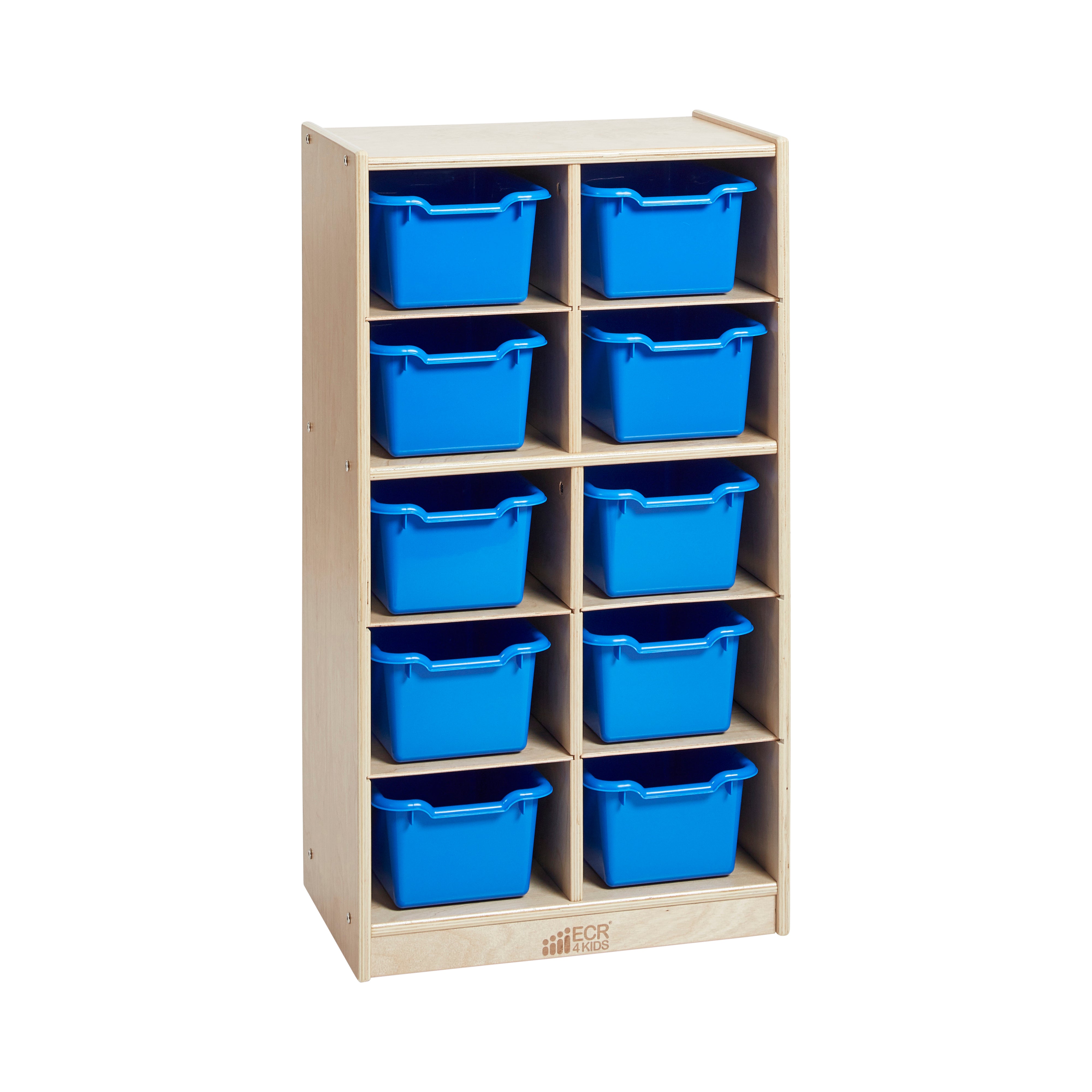 10 Cubby Mobile Tray Cabinet with 10 Scoop Front Storage Bins, 5x2, Natural