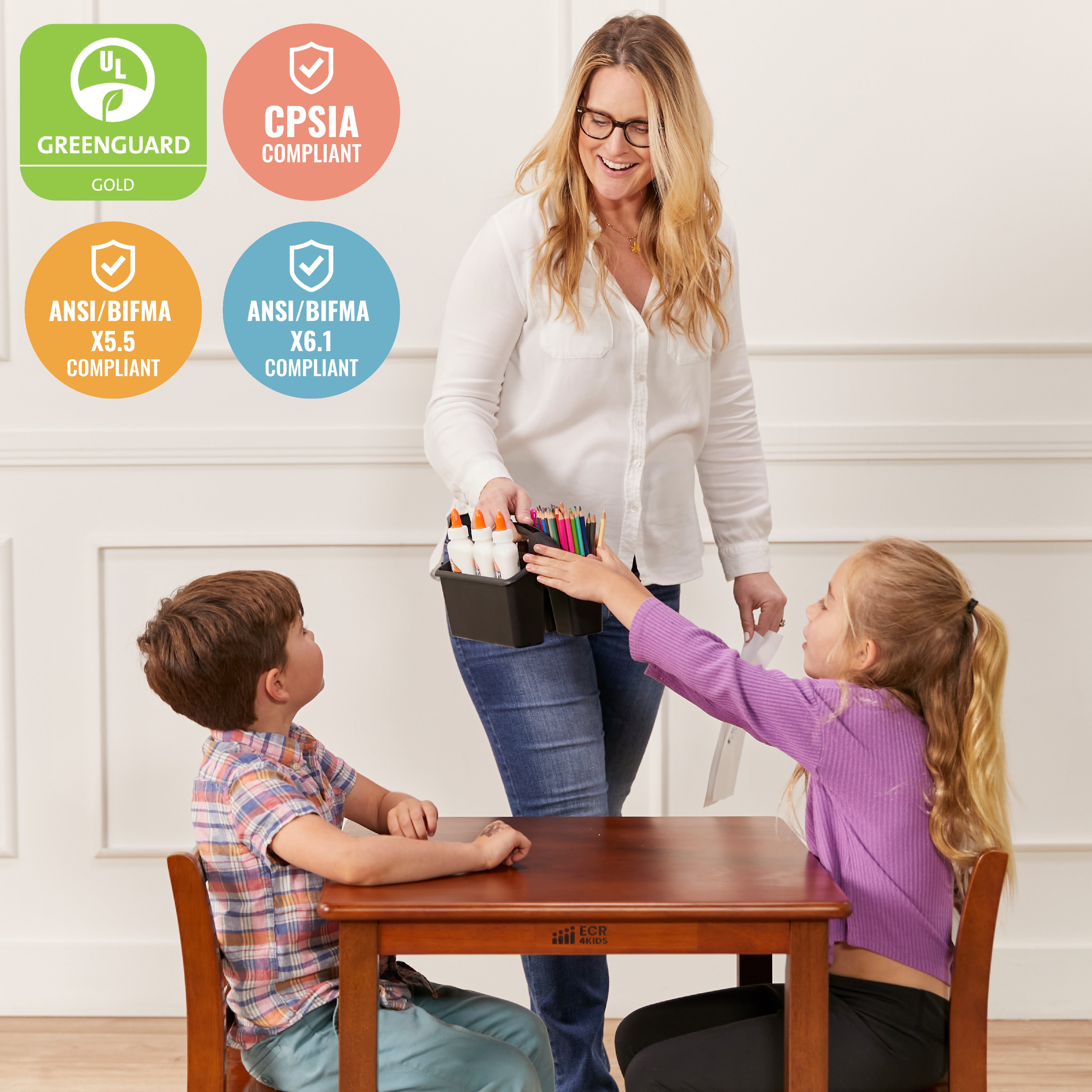 24in x 24in Hardwood Table and Chair Set, 12in Seat Height, 3-Piece