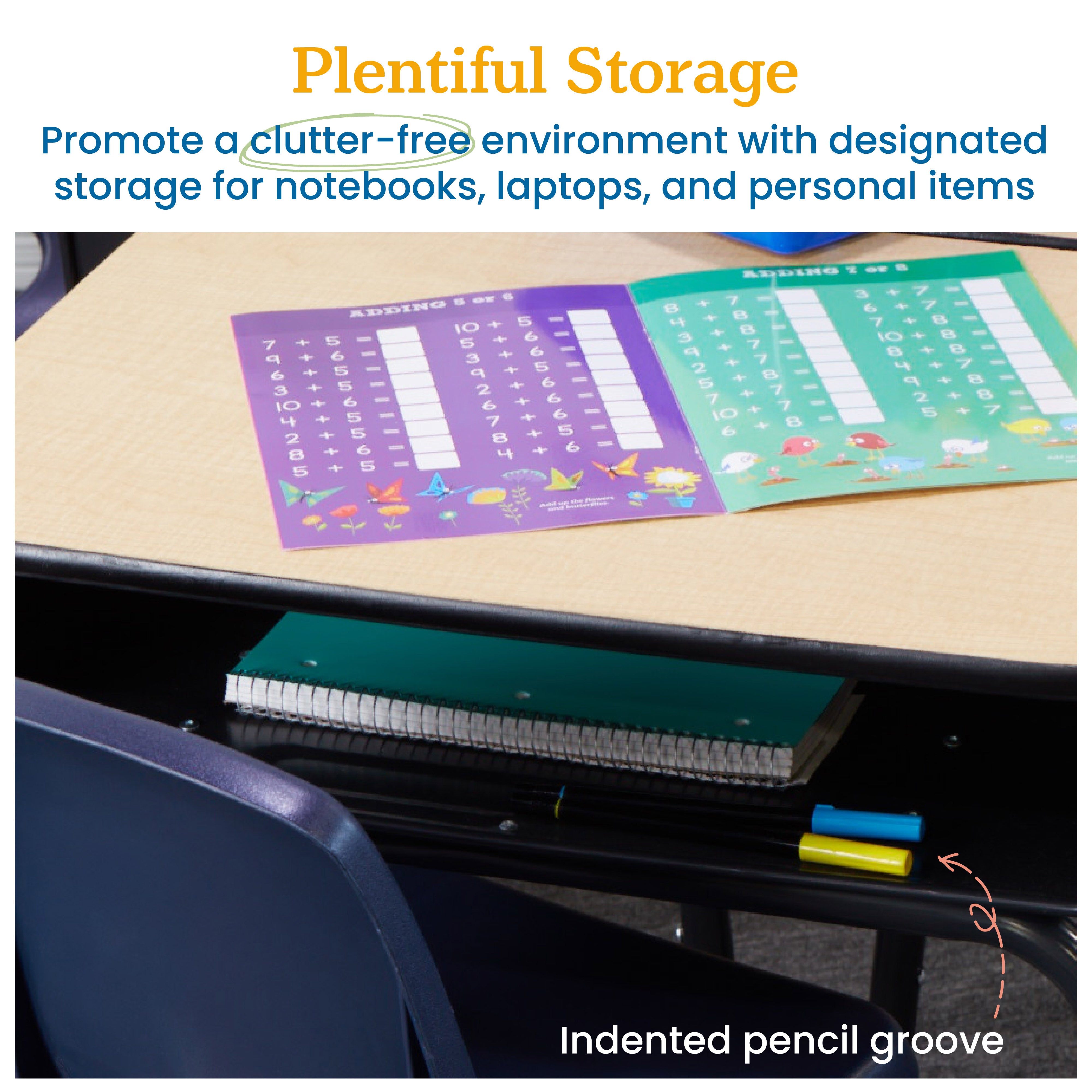 Open Front Desk with Metal Storage Book Box, Adjustable