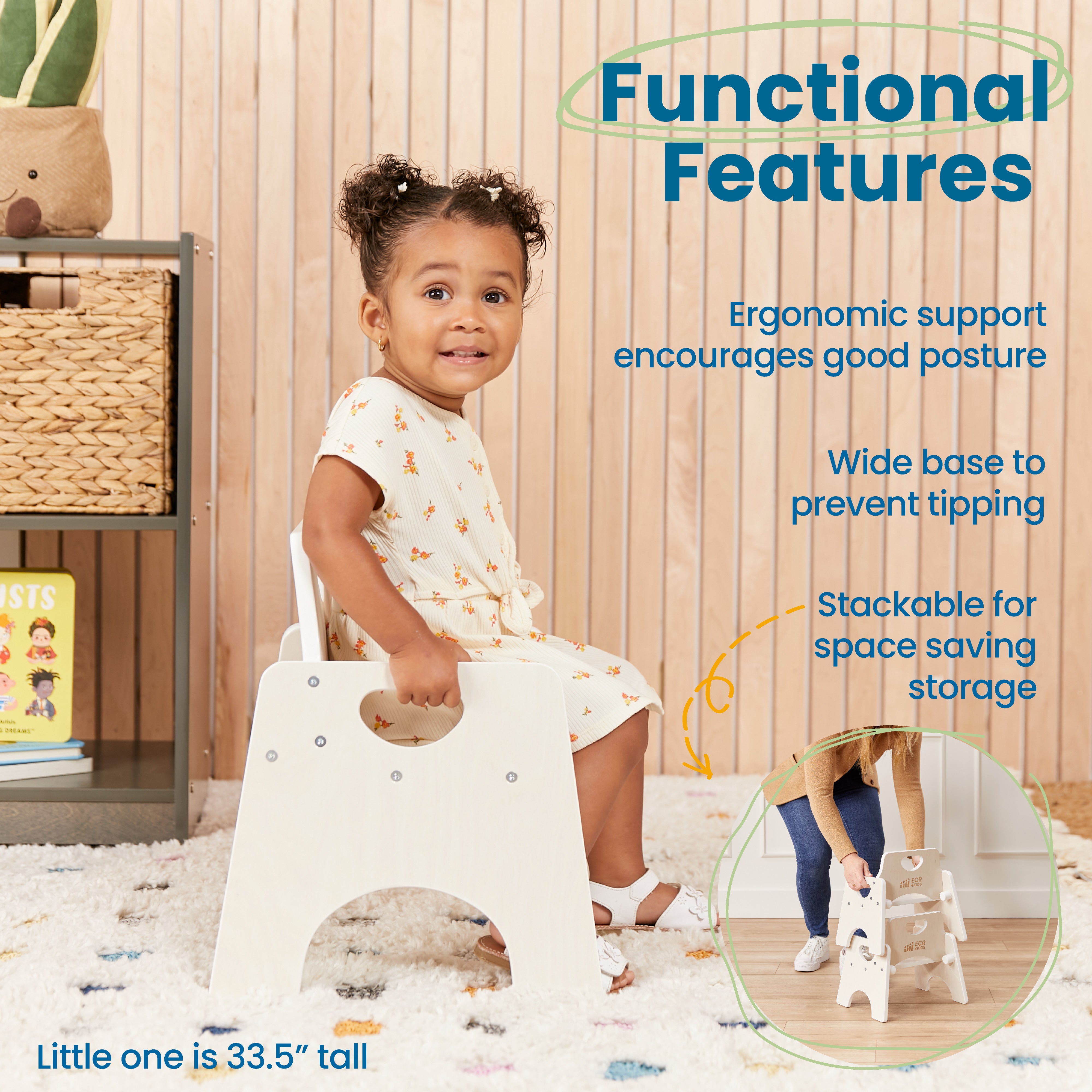 Stackable Wooden Toddler Chair, 8in, 2-Pack