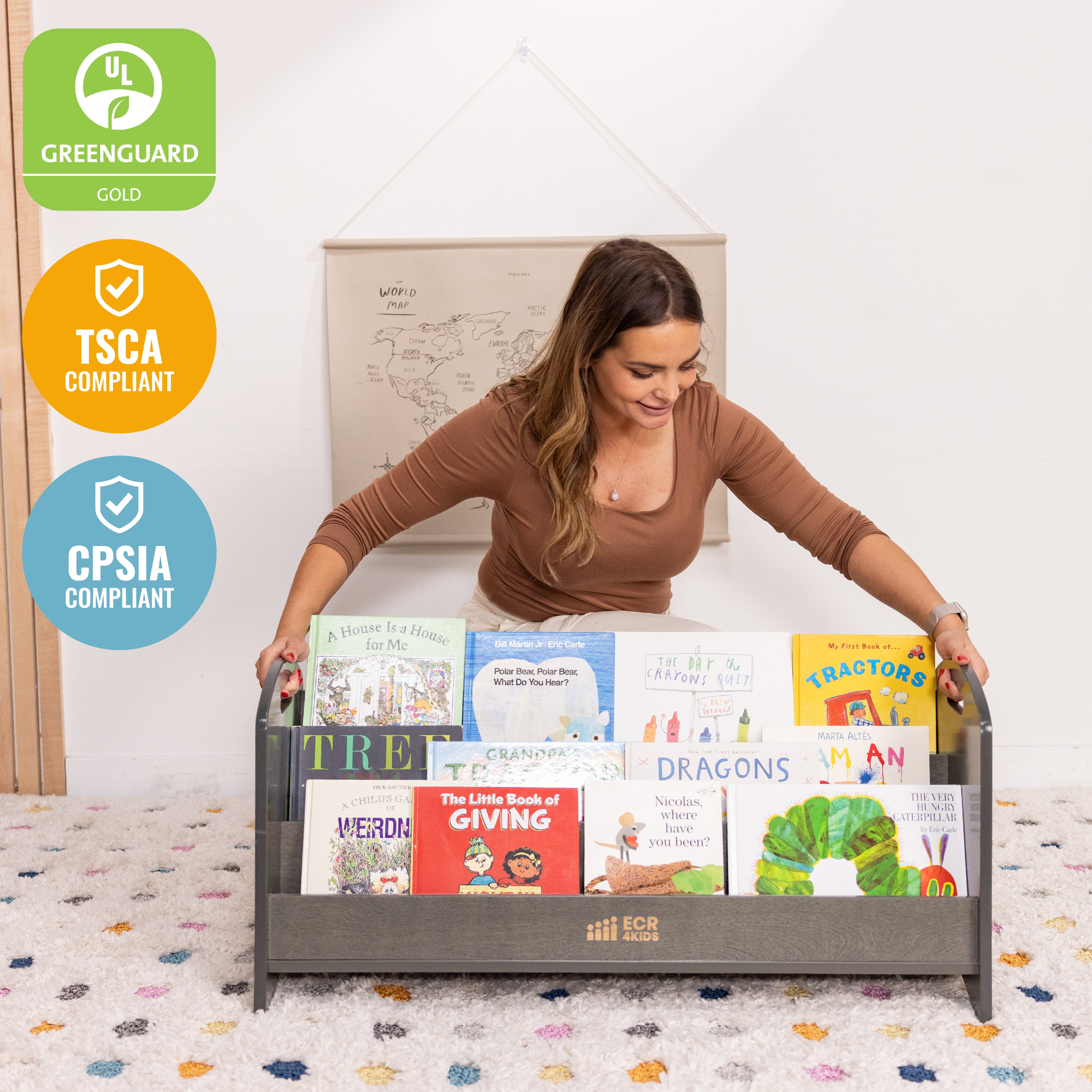 3-Shelf Floor Book Display with Handles