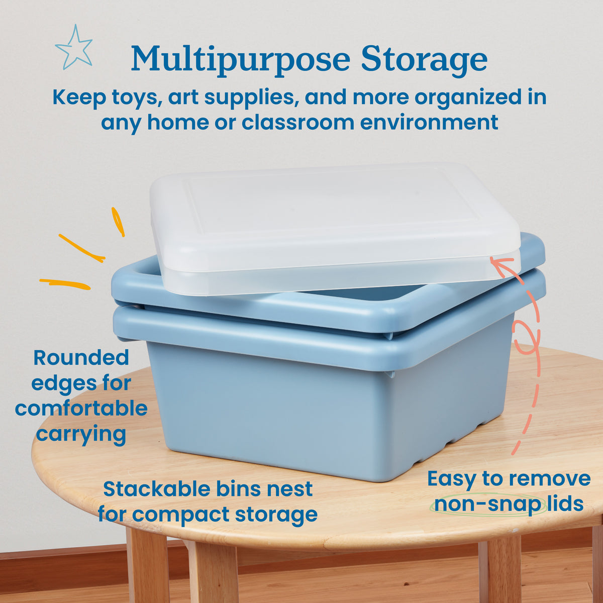 Stackable Square Bins with Non-Snap Lids, 2-Pack