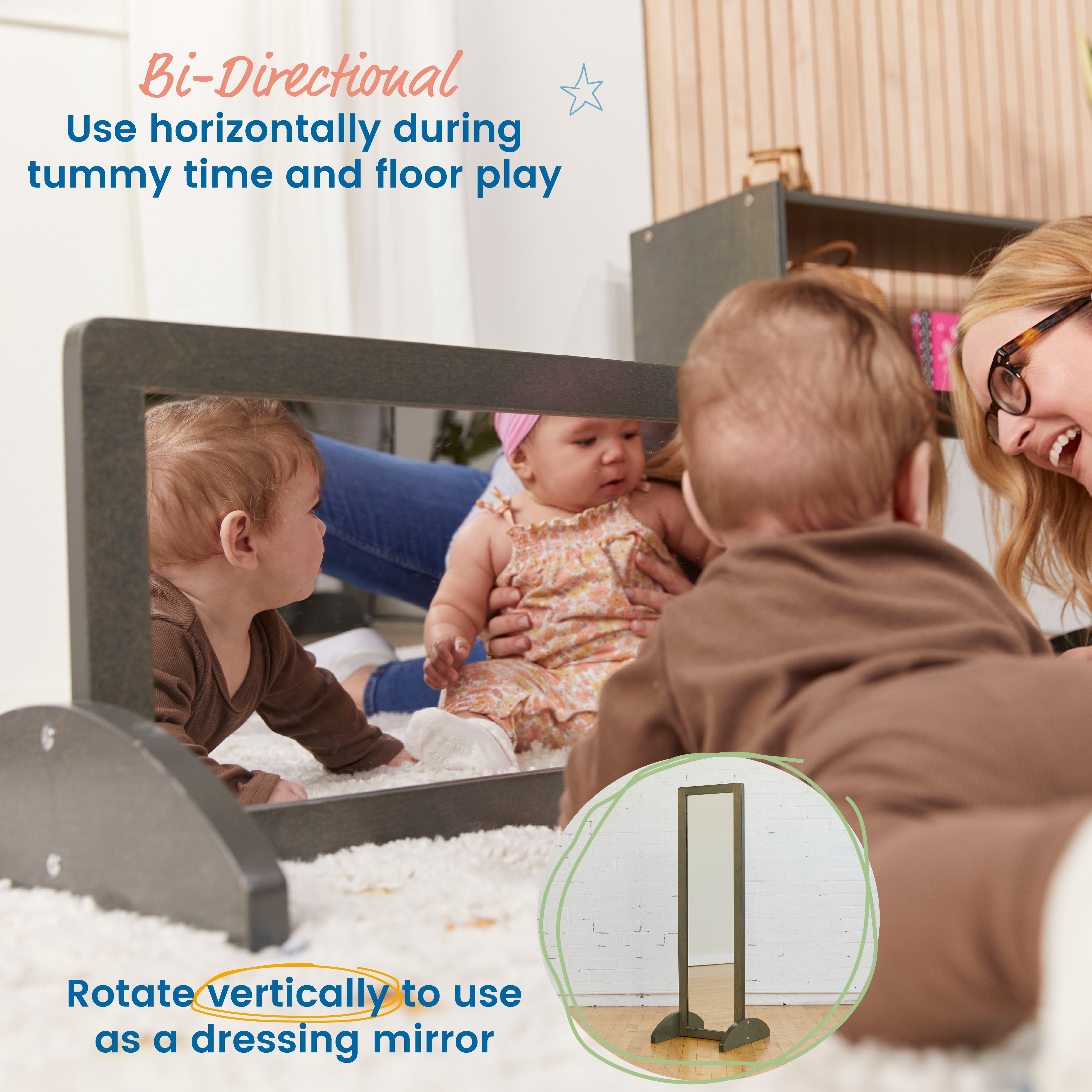 Wooden Single-Sided Bi-Directional Mirror