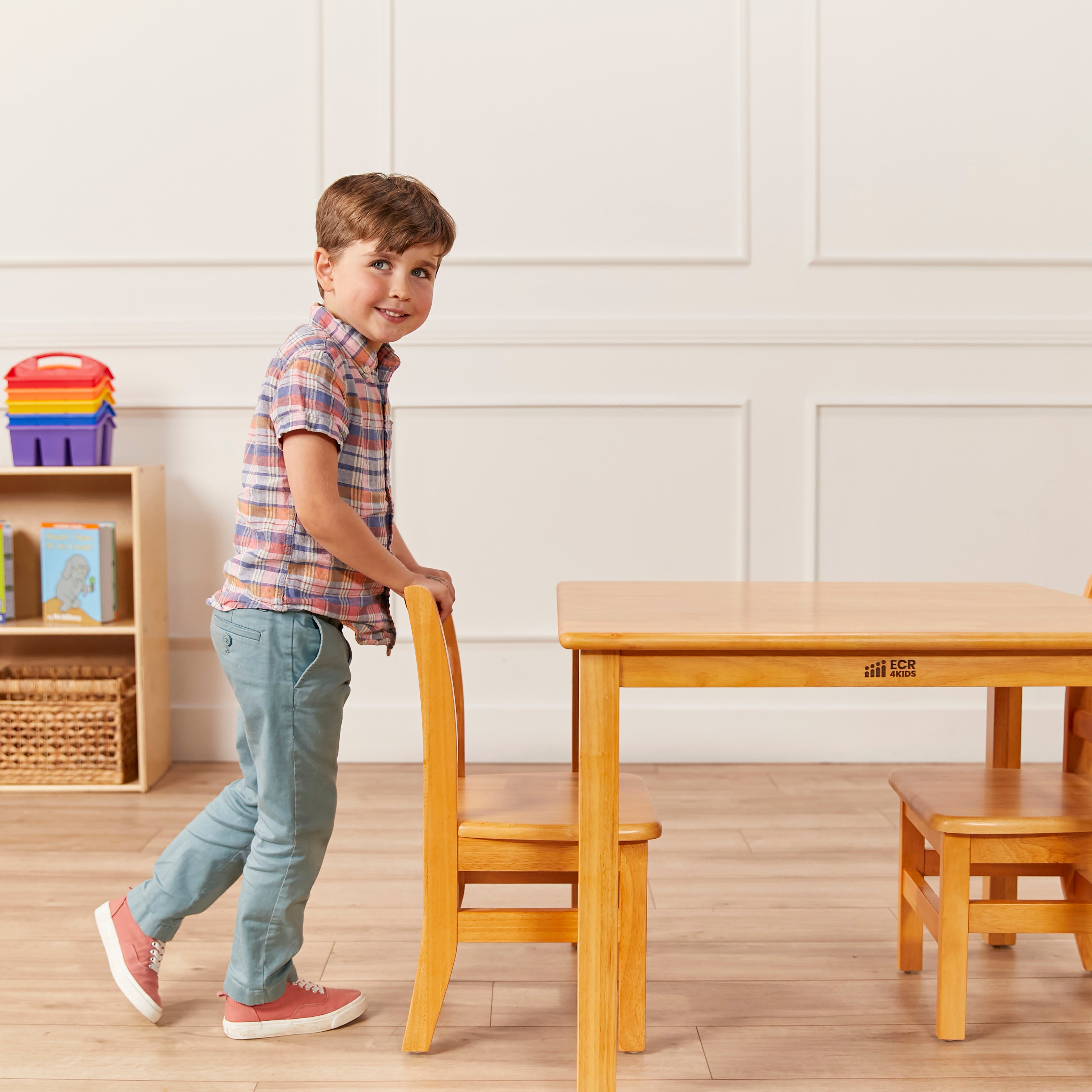 30in x 30in Square Hardwood Table and Chair Set, 12in Seat Height, 3-Piece