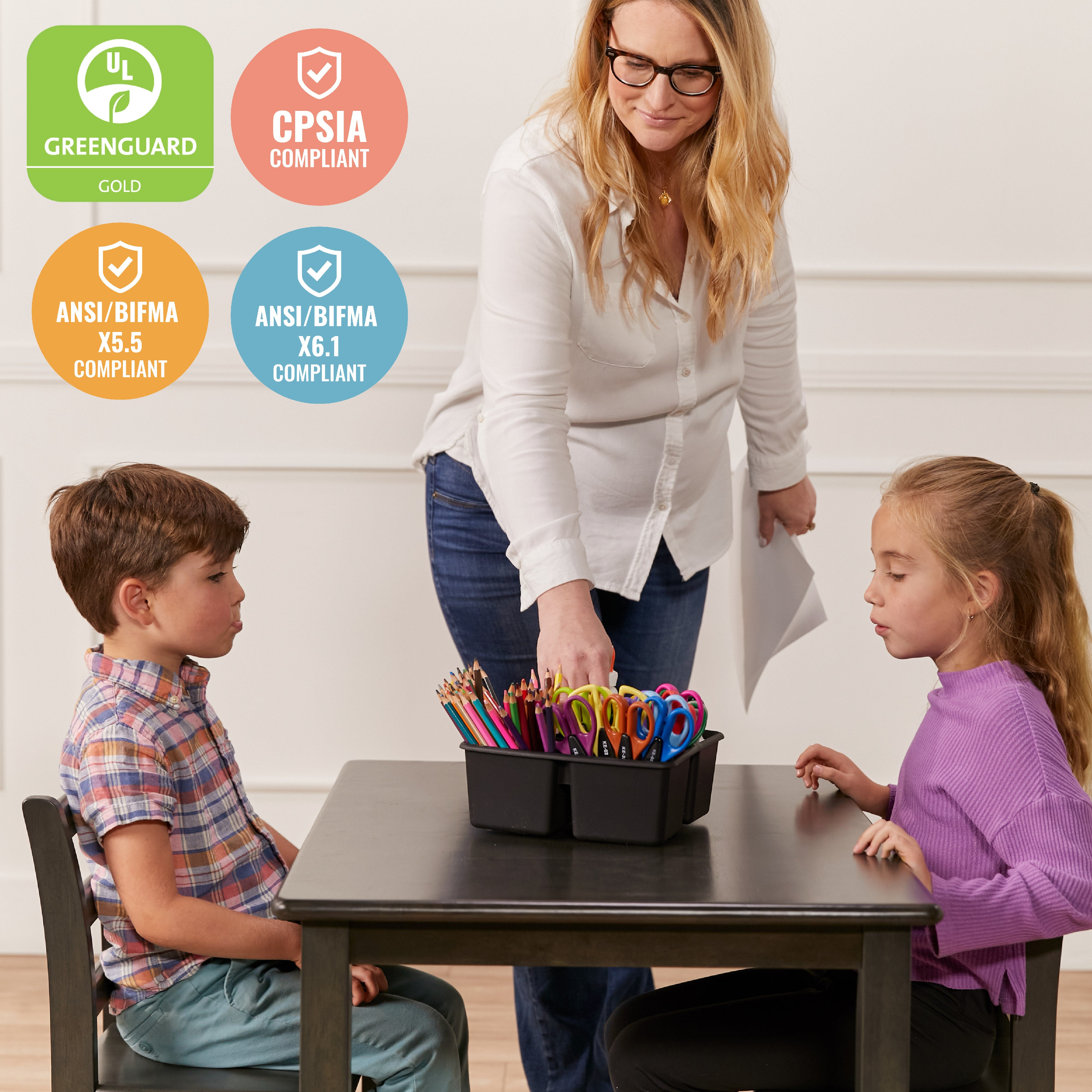 24in x 36in Rectangular Hardwood Table and Chair Set, 12in Seat Height, 3-Piece