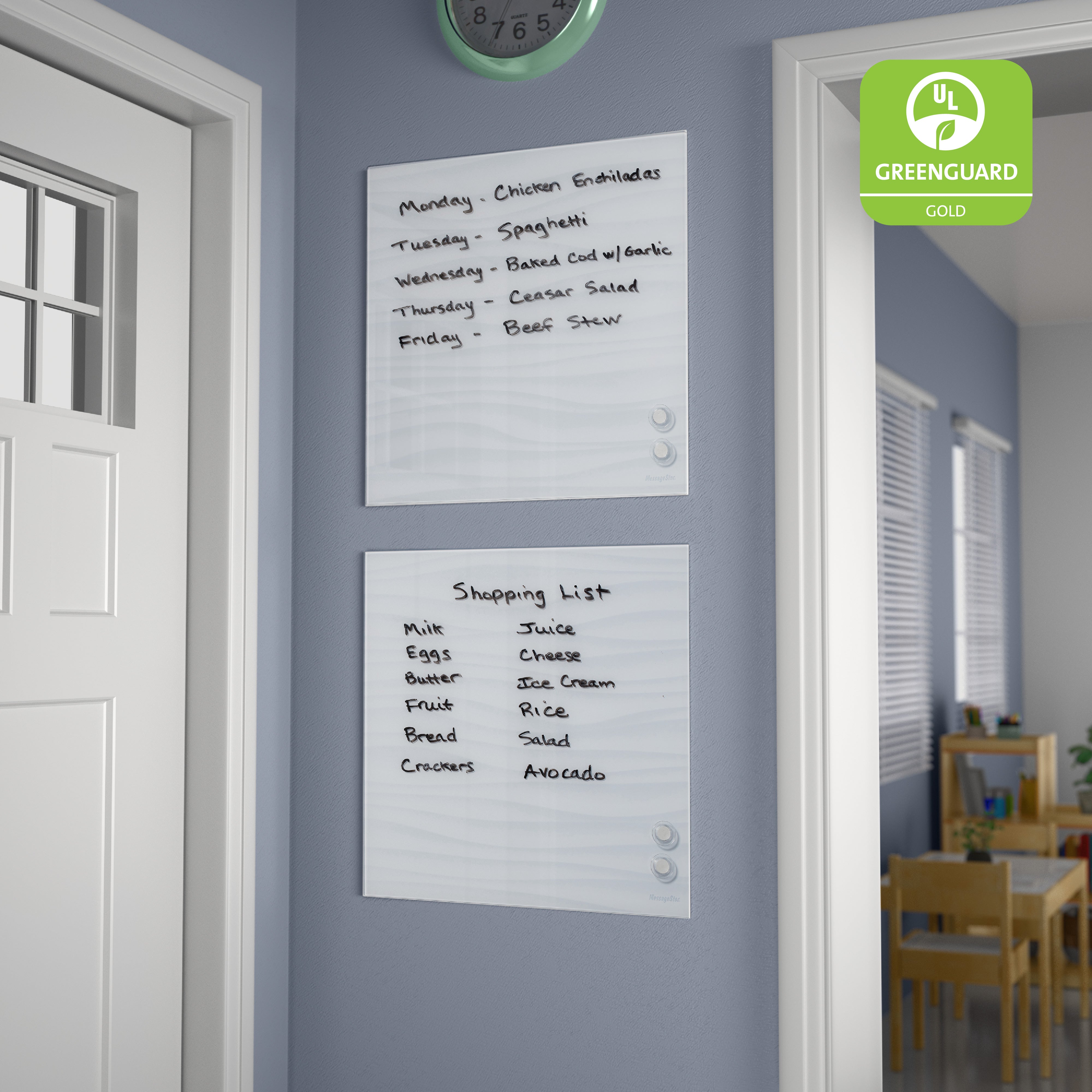 MessageStor Magnetic Dry-Erase Glass Board with Magnets, 17.5in x 17.5in, 2-Pack