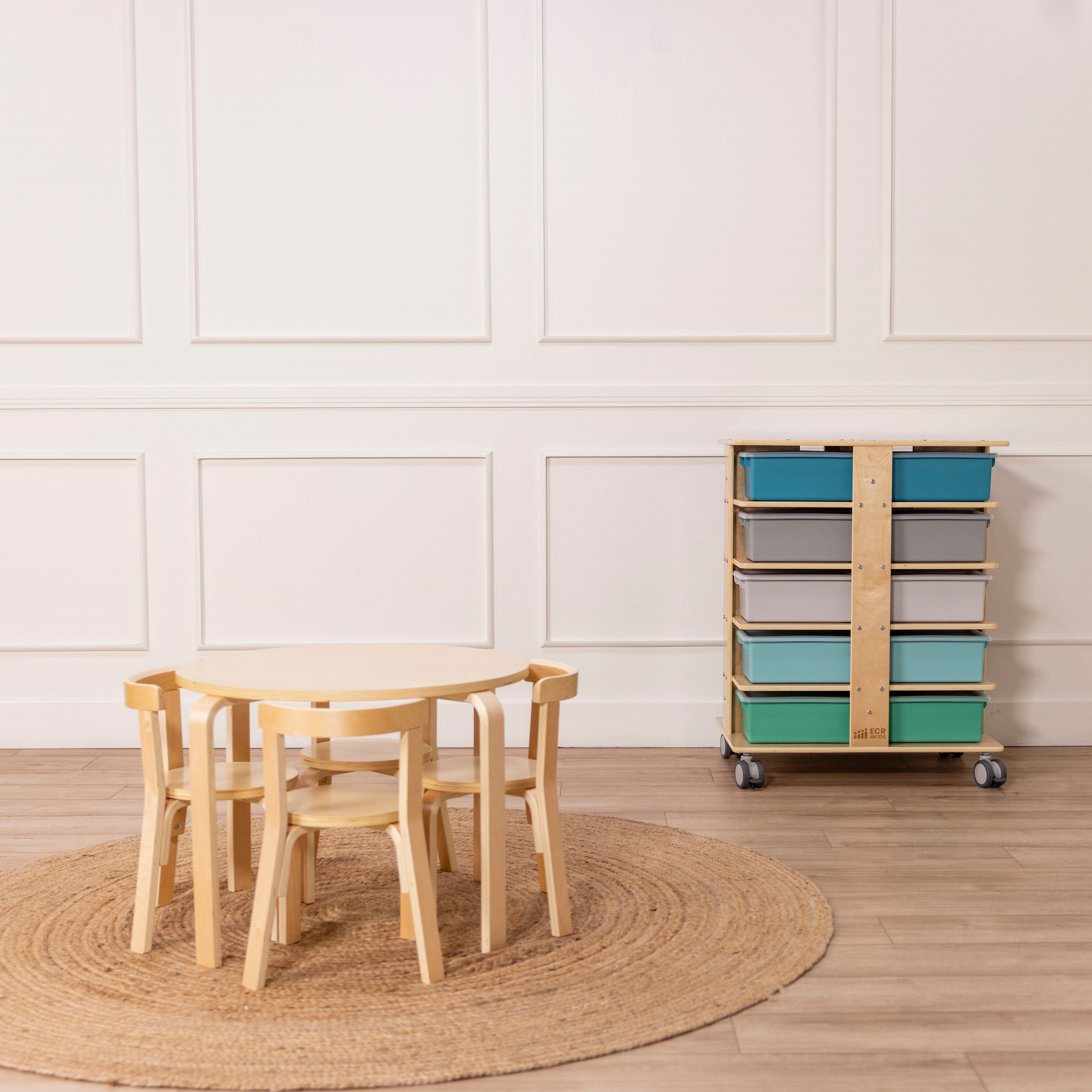 20-Compartment Mobile Storage Tower with Cubby Bins with Lids, 5x4, Natural