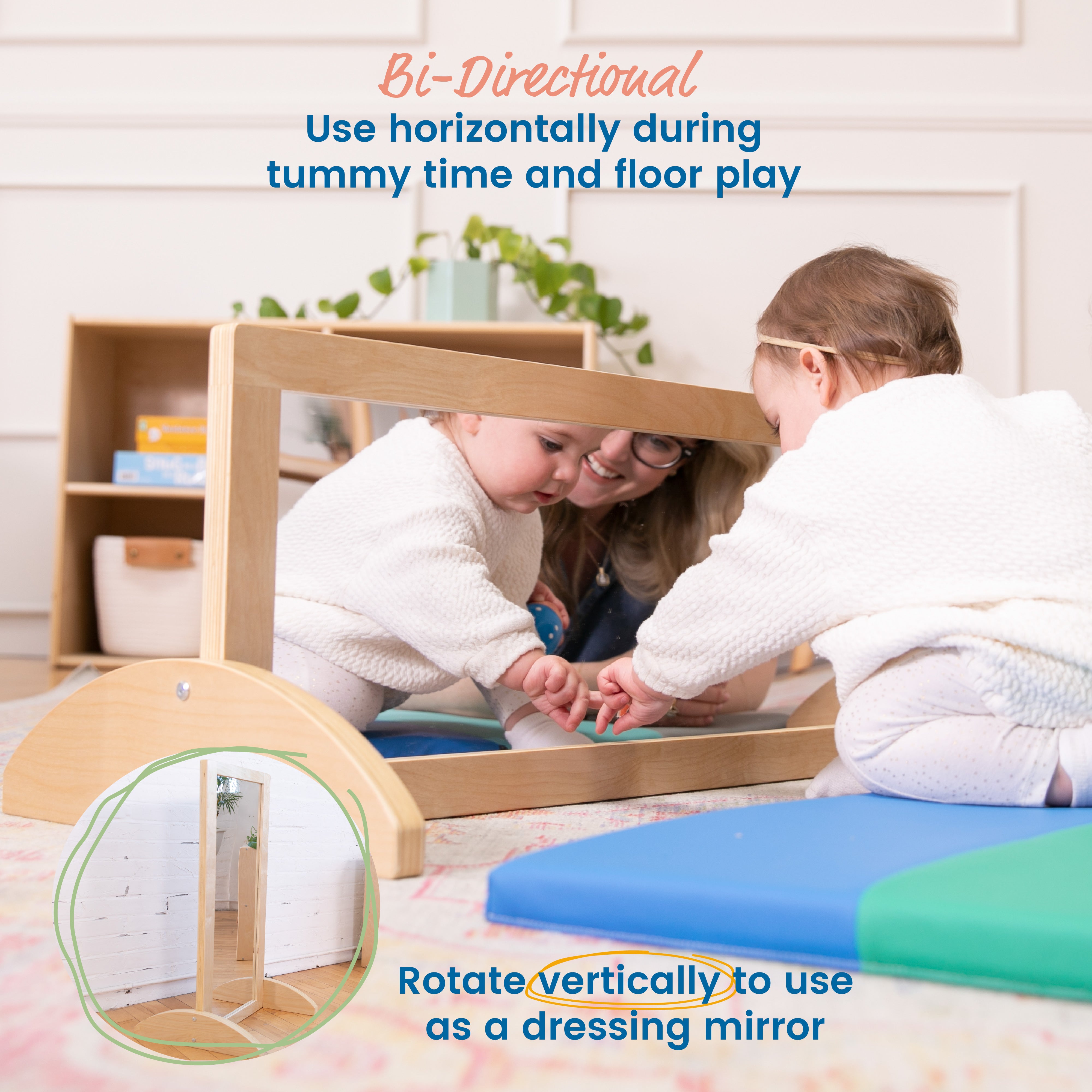 Toddler Single-Sided Bi-Directional Mirror, Wooden