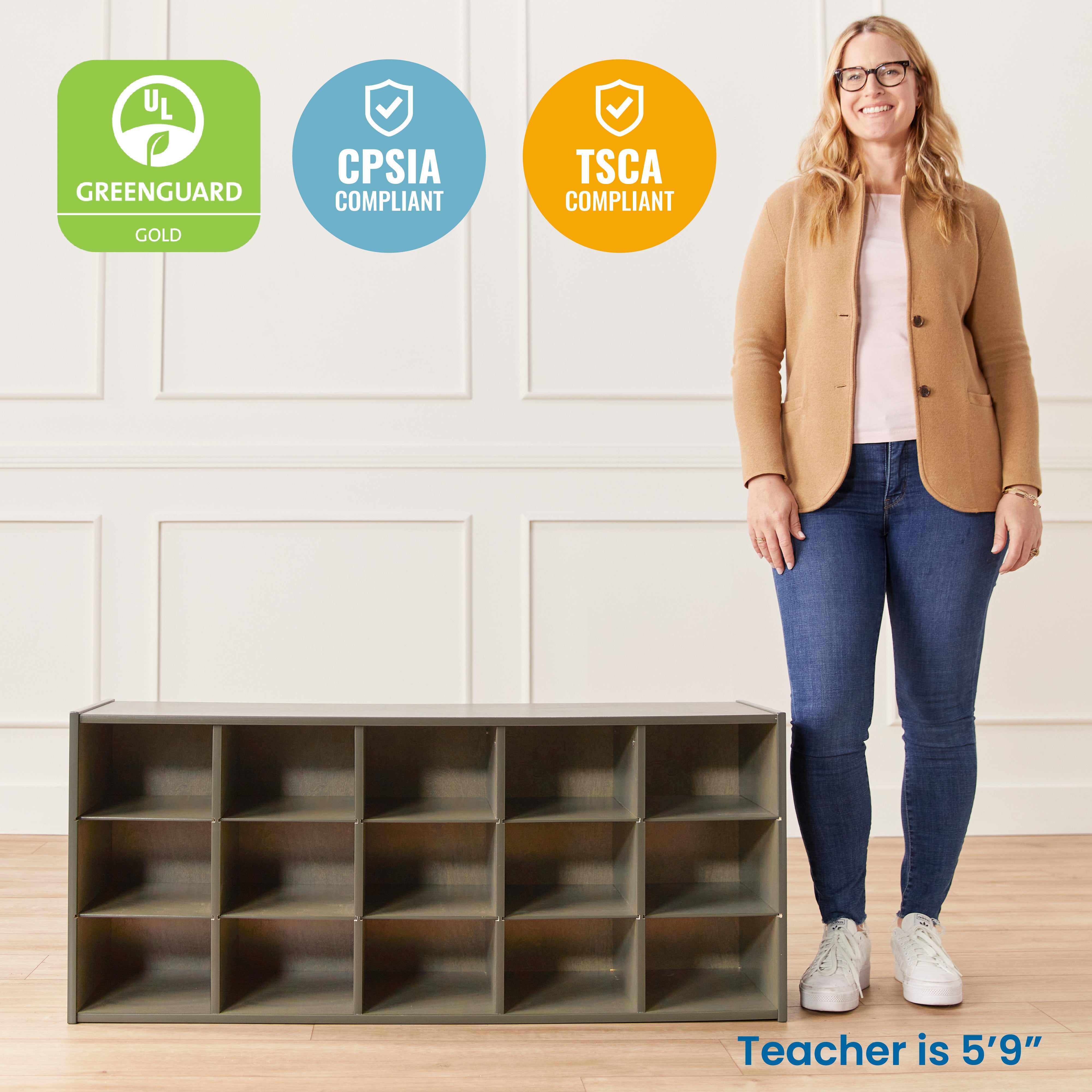 Streamline 15 Cubby Tray Storage Cabinet, 3x5