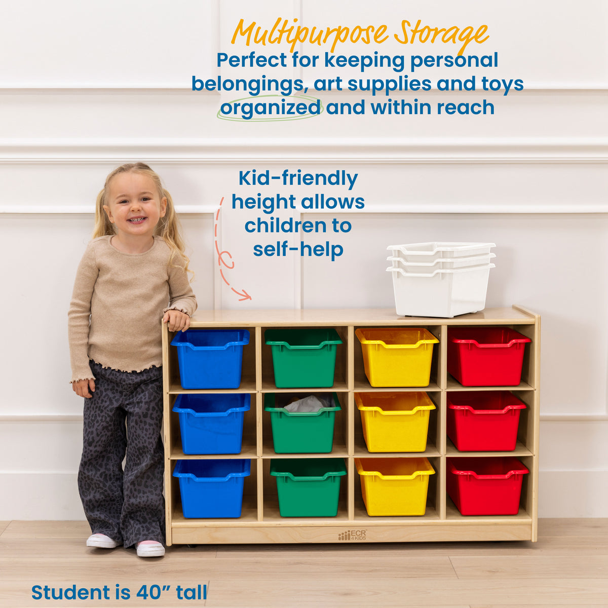 12 Cubby Mobile Tray Cabinet with 15 Scoop Front Bins, 3x4