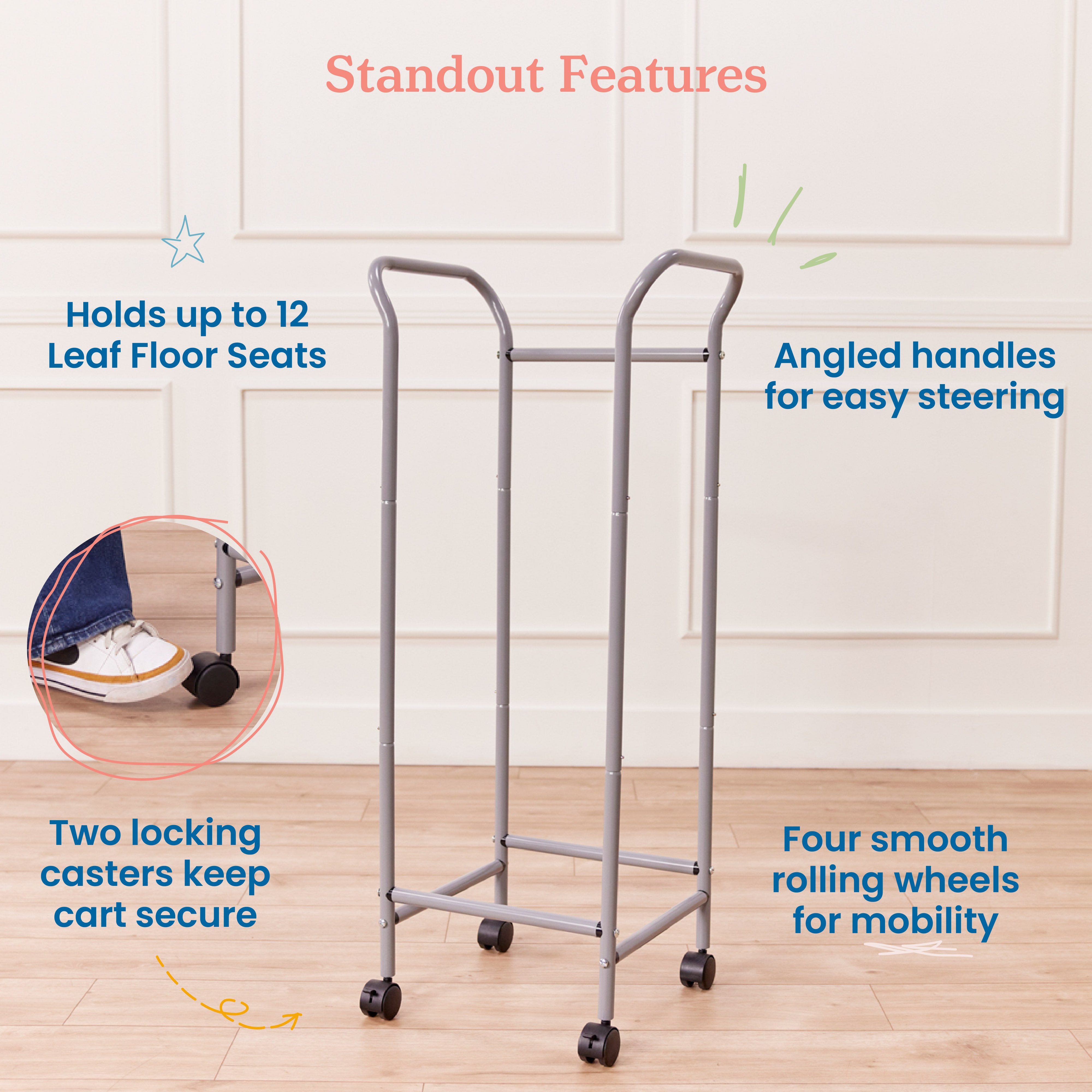 Mobile Leaf Seat Cart with 12 Leaf Floor Seats, Flexible Seating