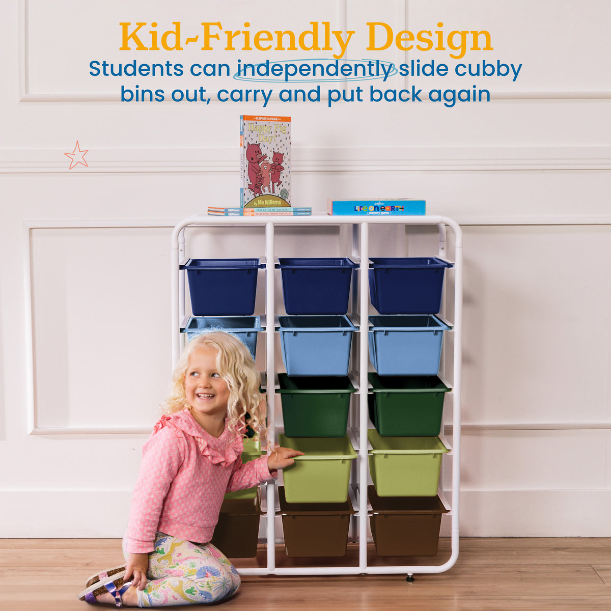 5-Tier Storage Rack with 15 Cubby Bins, 5x3
