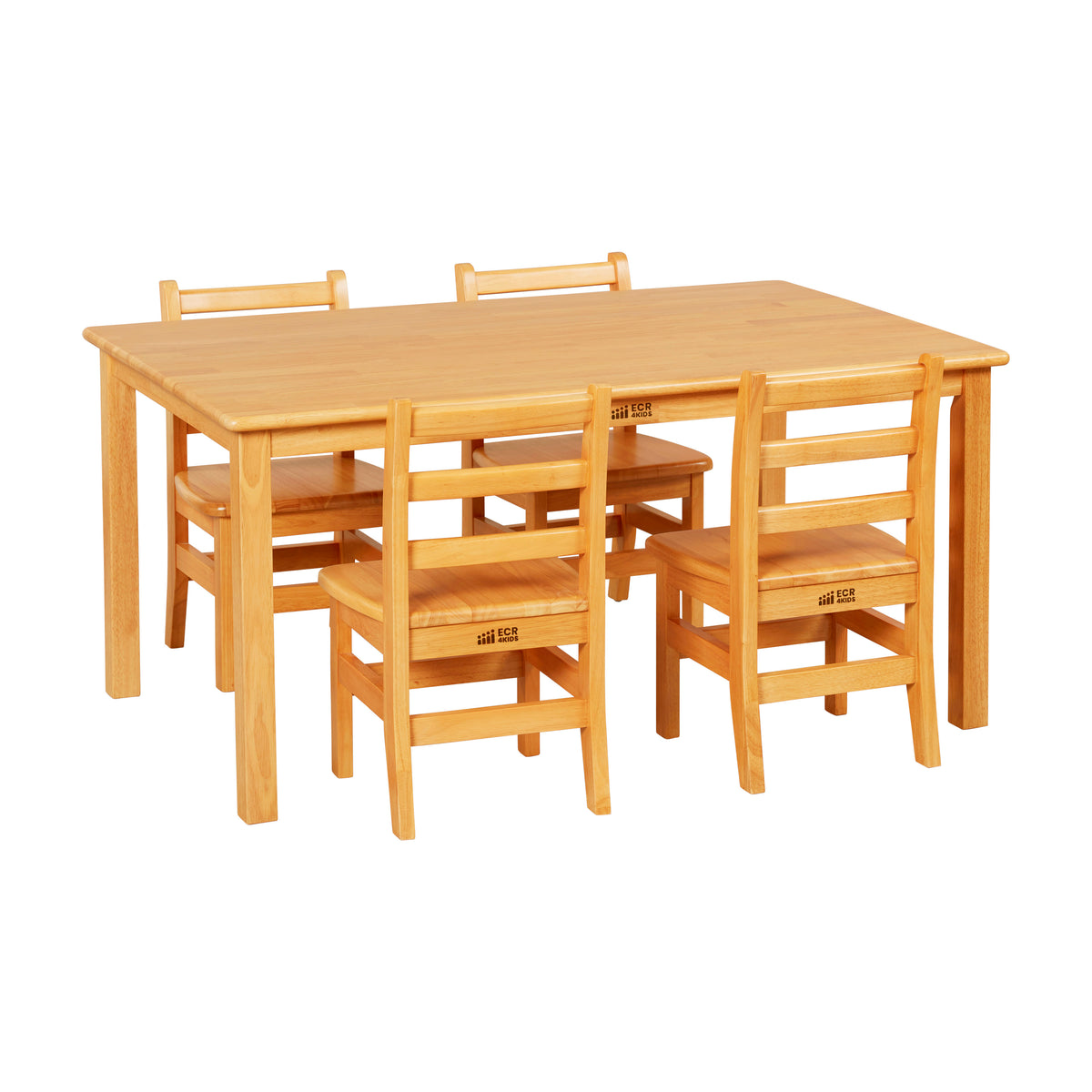 30in x 48in Rectangular Hardwood Table and Four Chairs, 12in Seat Height, 5-Piece