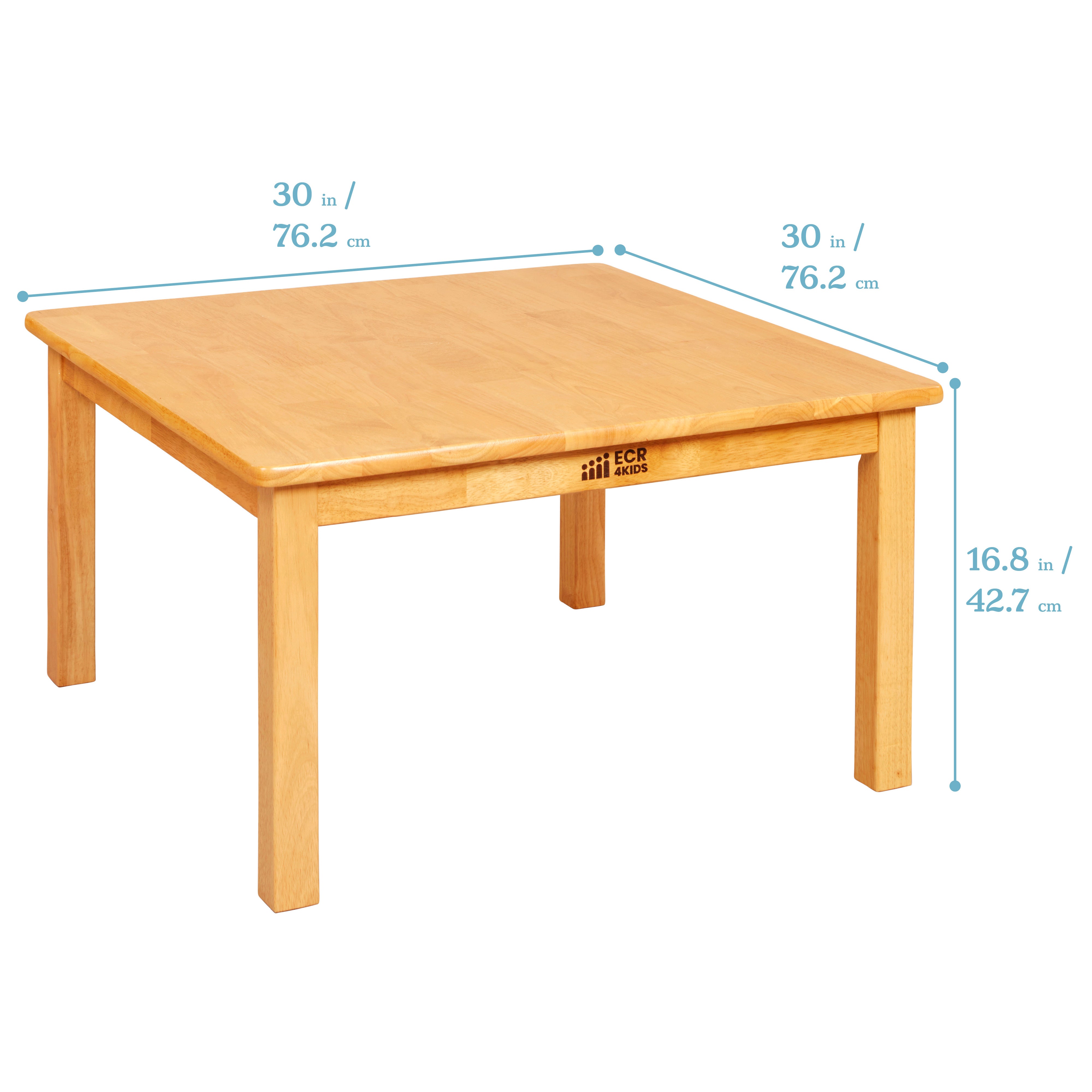 30in x 30in Square Hardwood Table with 16in Legs and Two 8in Chairs, 3-Piece
