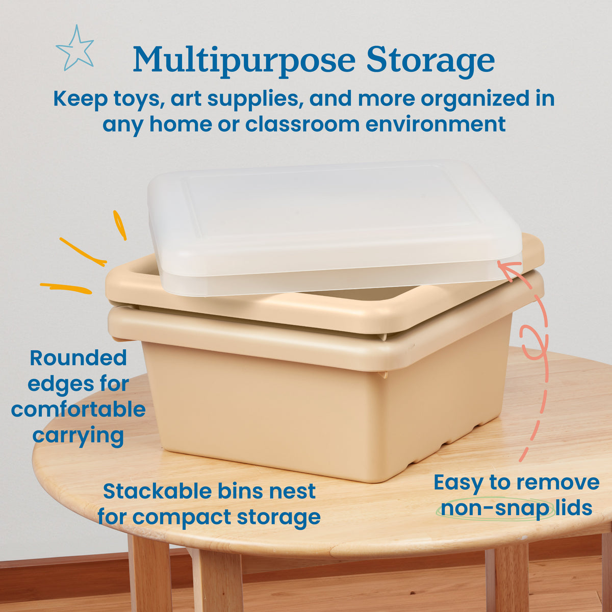Stackable Square Bins with Non-Snap Lids, 2-Pack